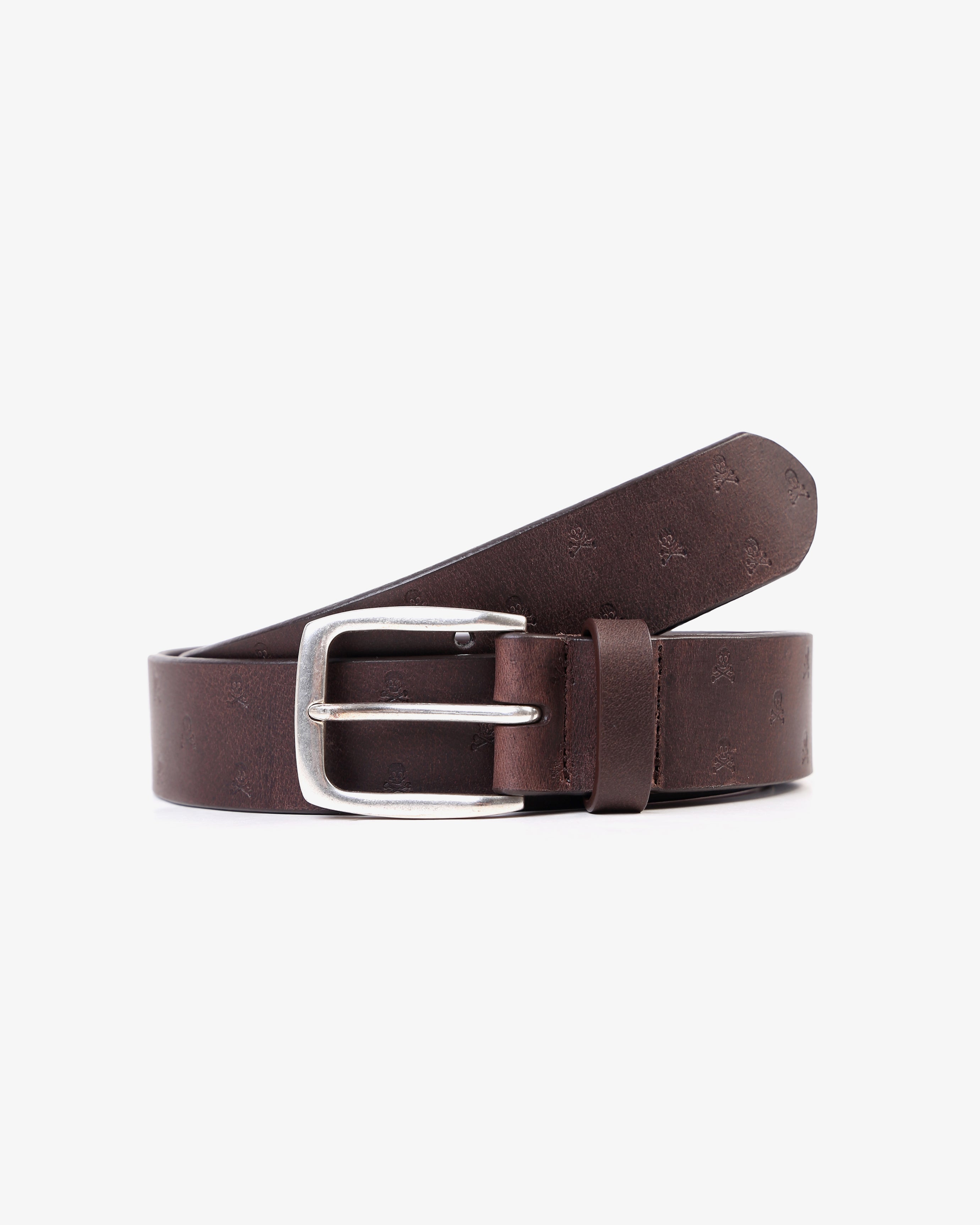 SKULL LEATHER BELT BROWN