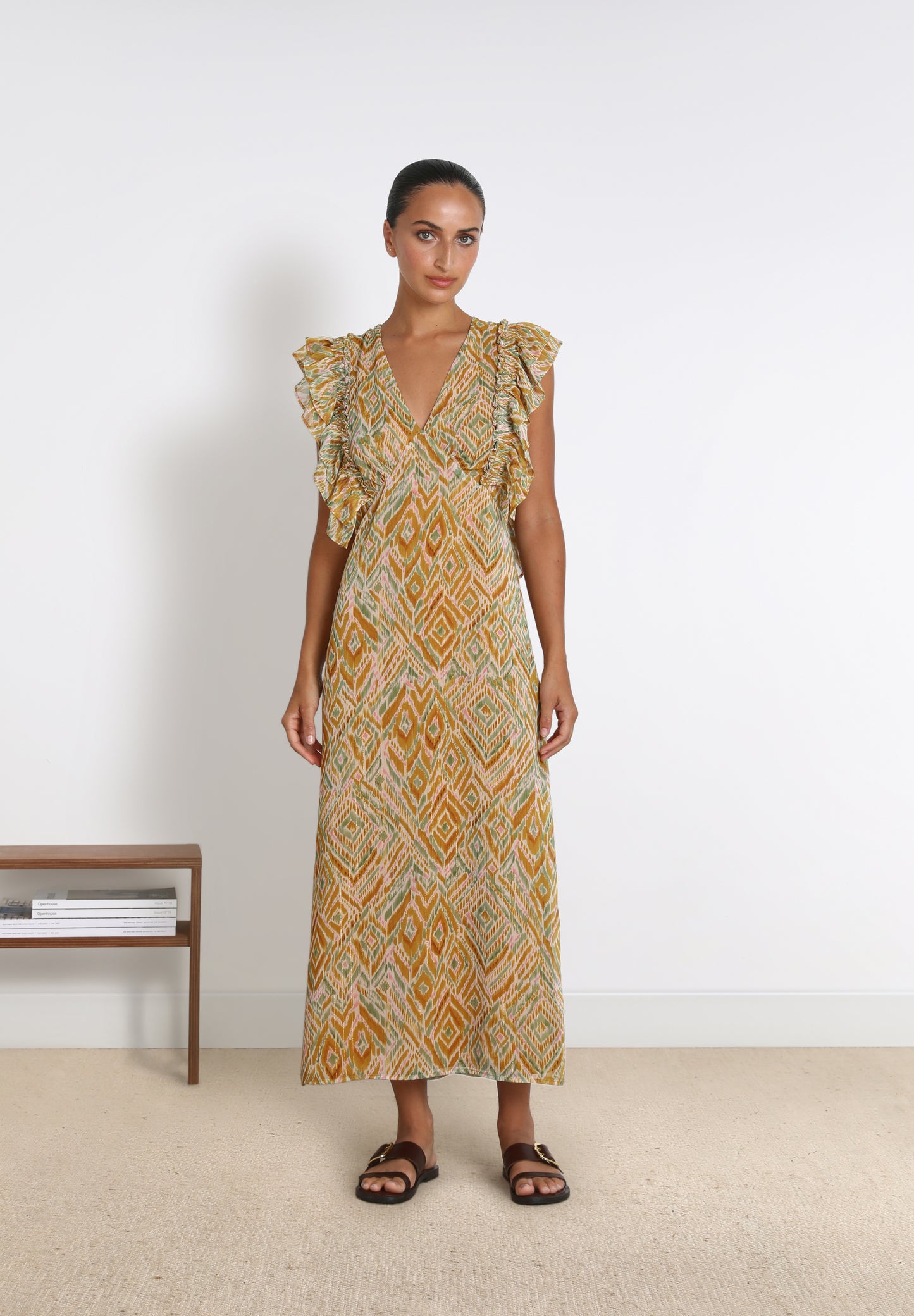 VESTIDO MIDI MANGA VOLANTES