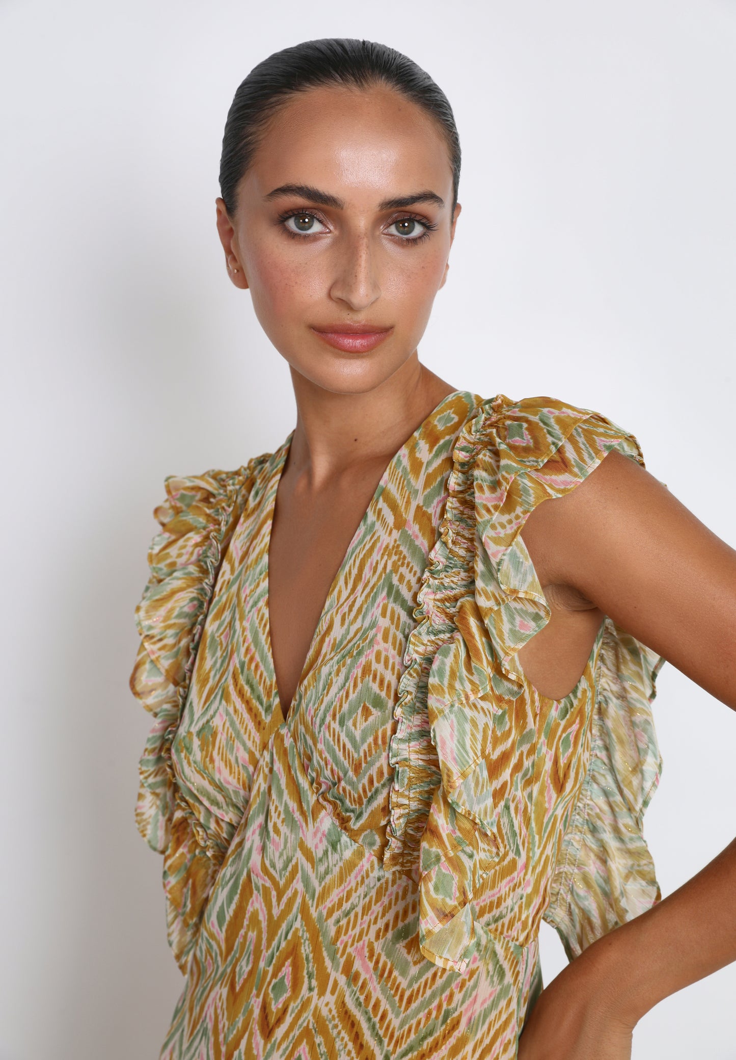 VESTIDO MIDI MANGA VOLANTES