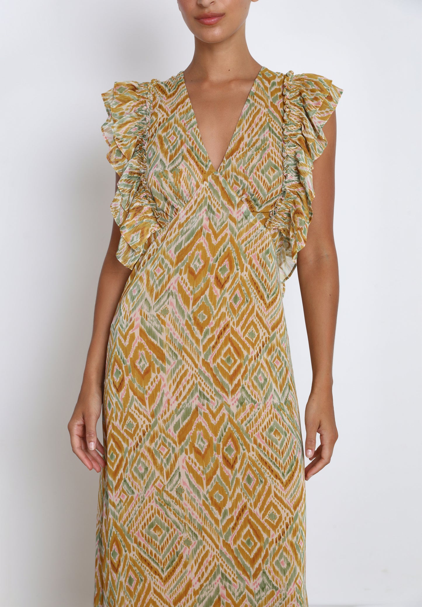 VESTIDO MIDI MANGA VOLANTES