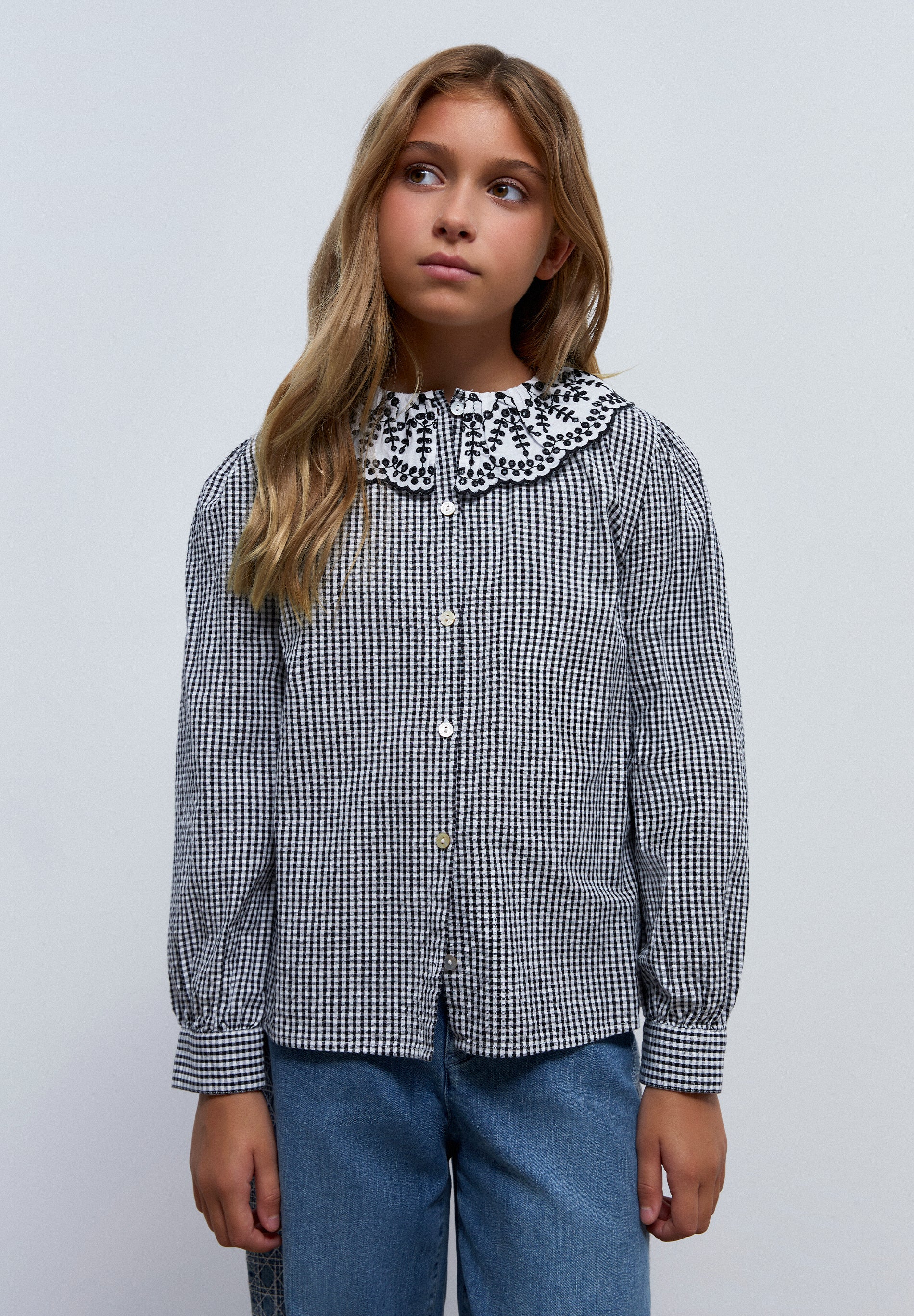 BLUSA VICHY CUELLO BORDADO SUIZO