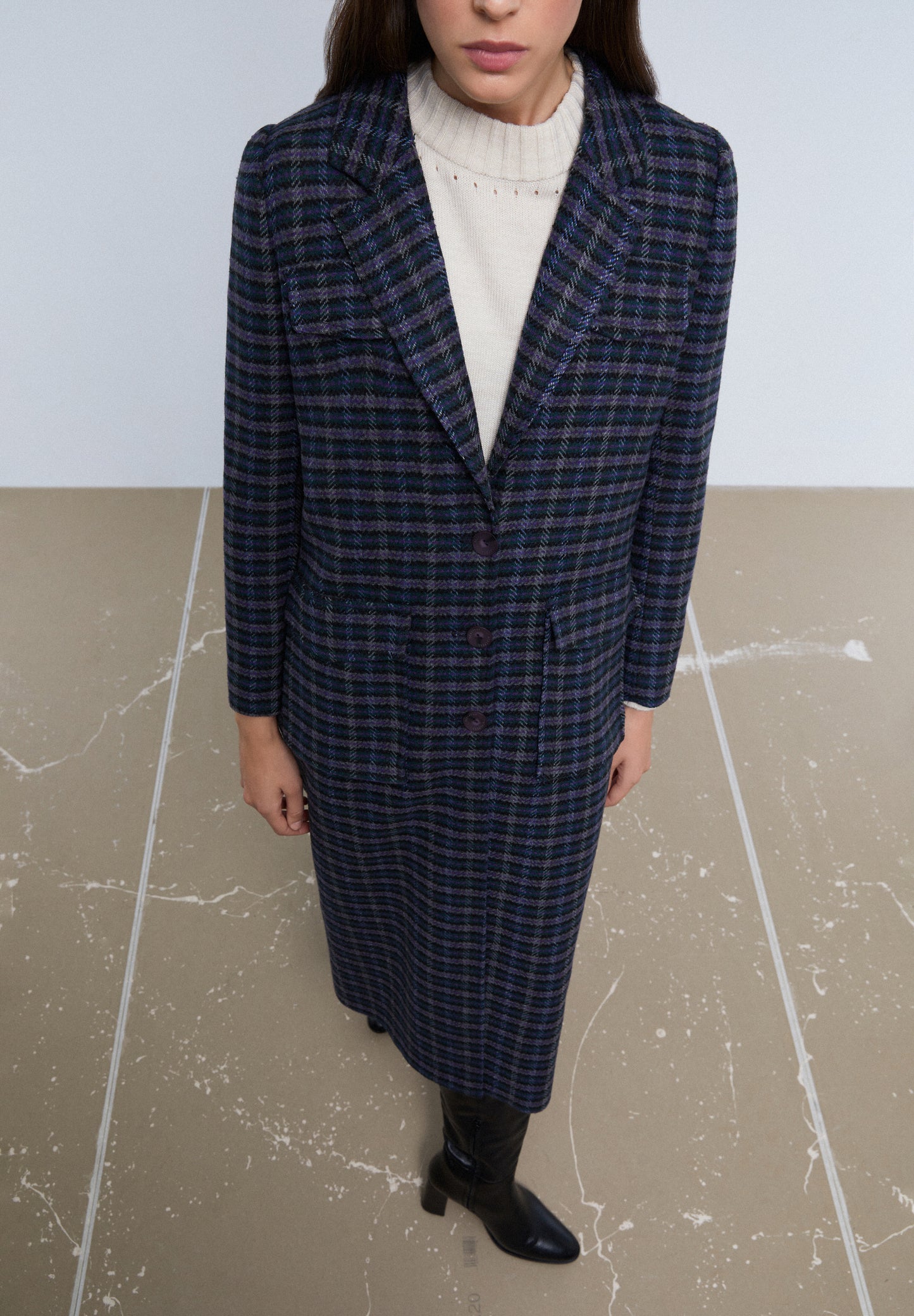 ABRIGO LARGO CUADROS BOLSILLOS