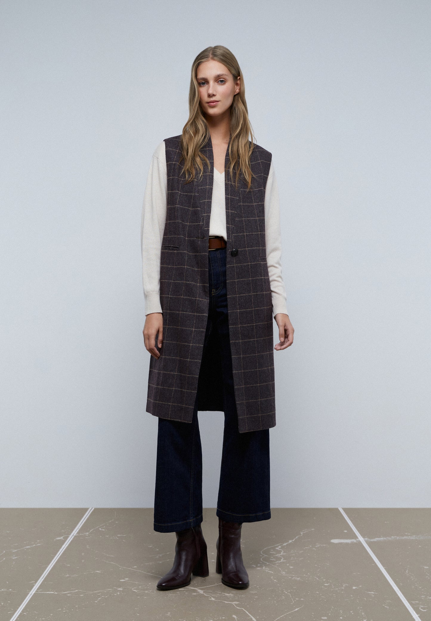 CHALECO LARGO CUADROS