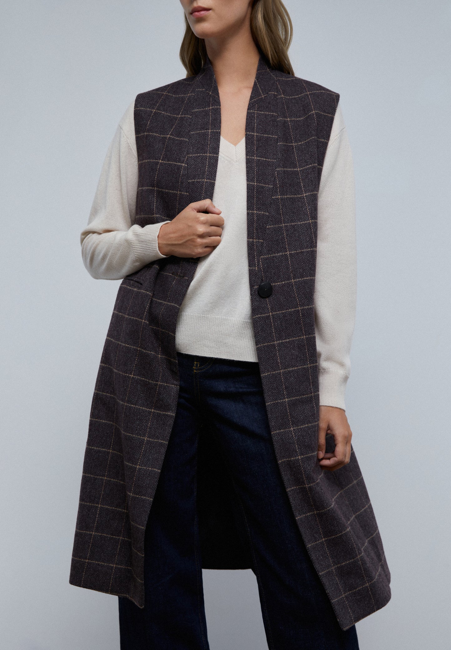 CHALECO LARGO CUADROS