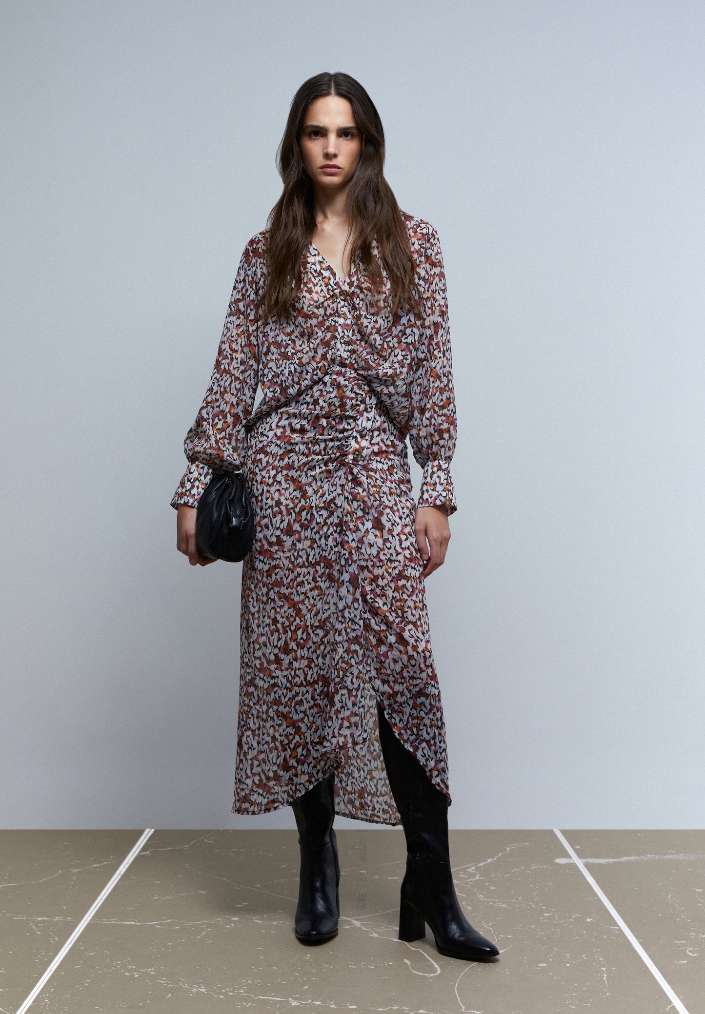 FALDA MIDI DRAPEADA PRINT