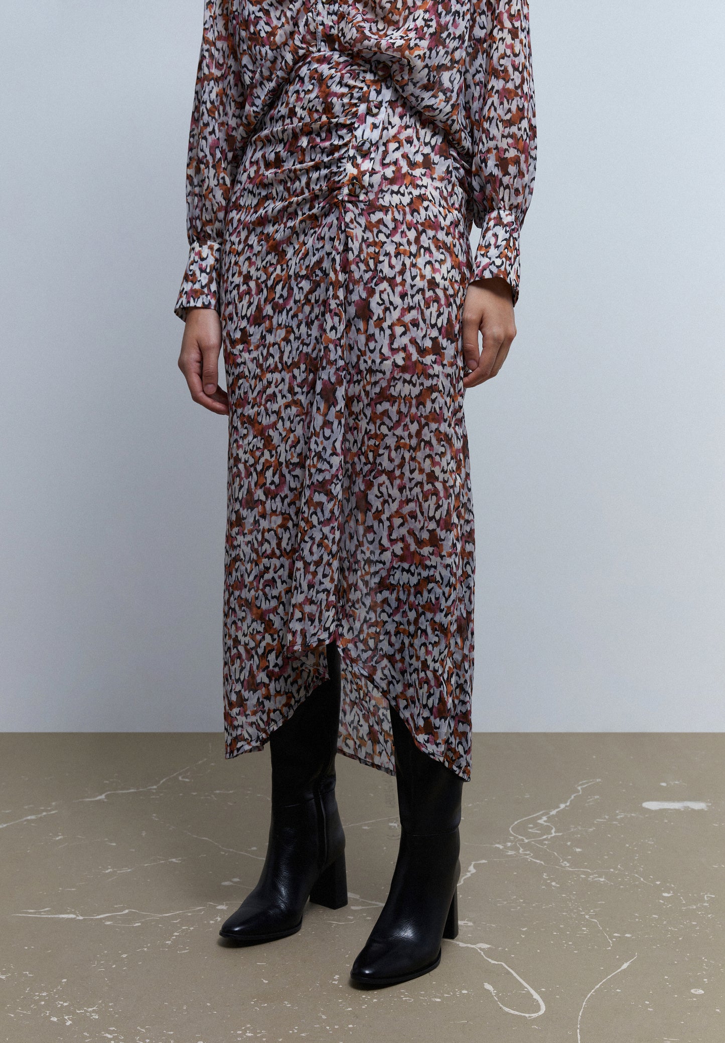 FALDA MIDI DRAPEADA PRINT