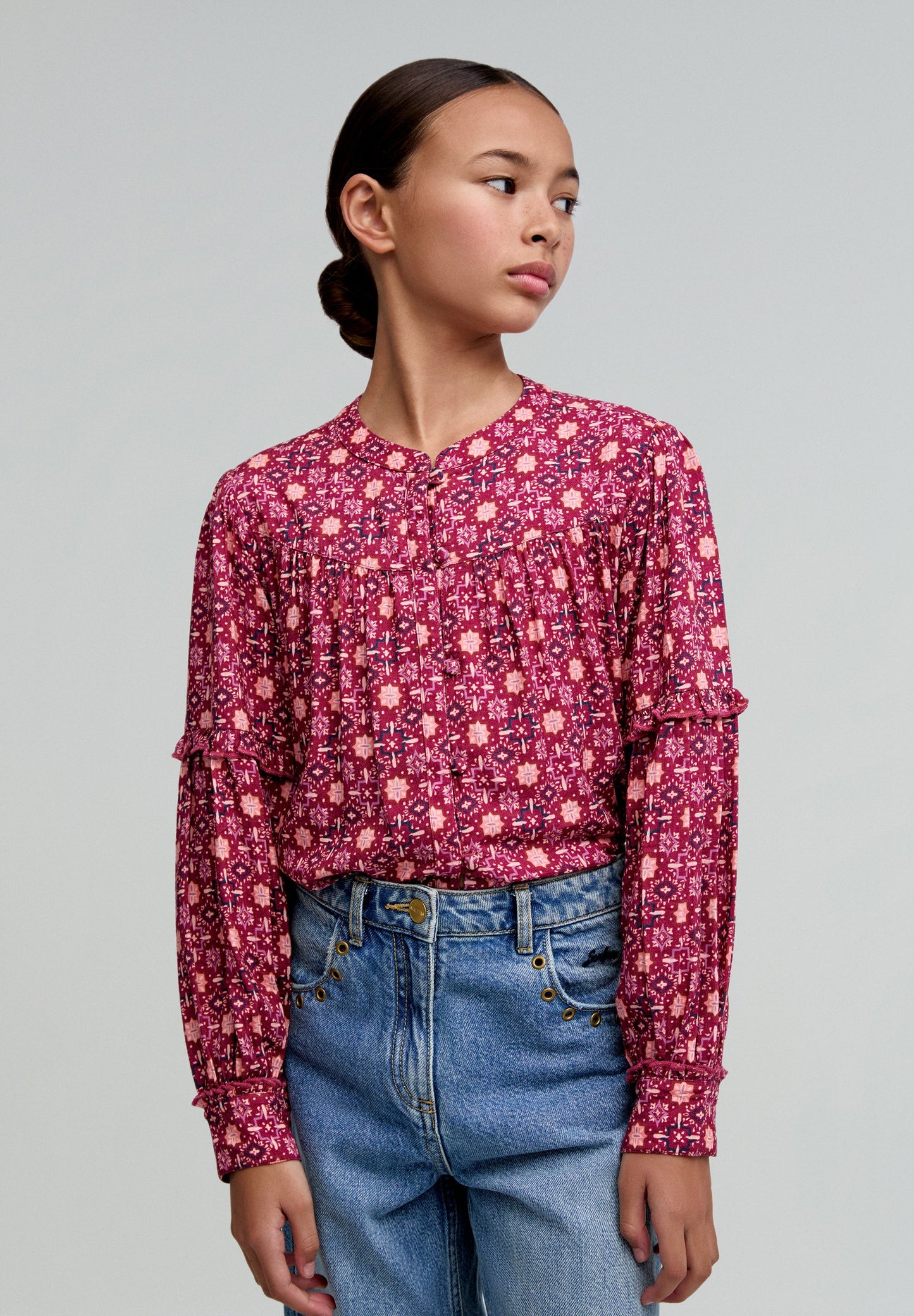 BLUSA PRINT VOLANTE MANGA