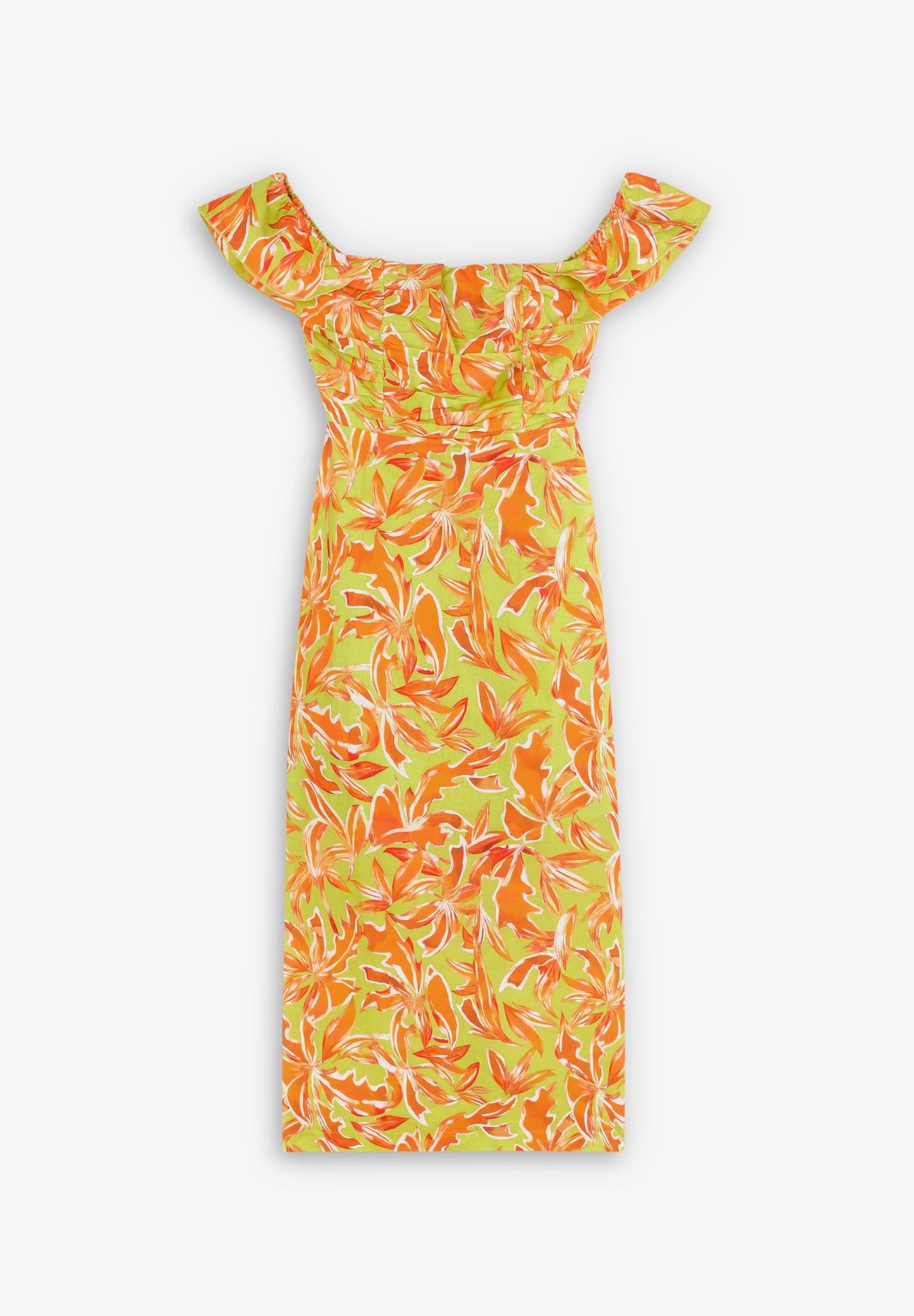 VESTIDO LINO MIDI DRAPEADO PECHO