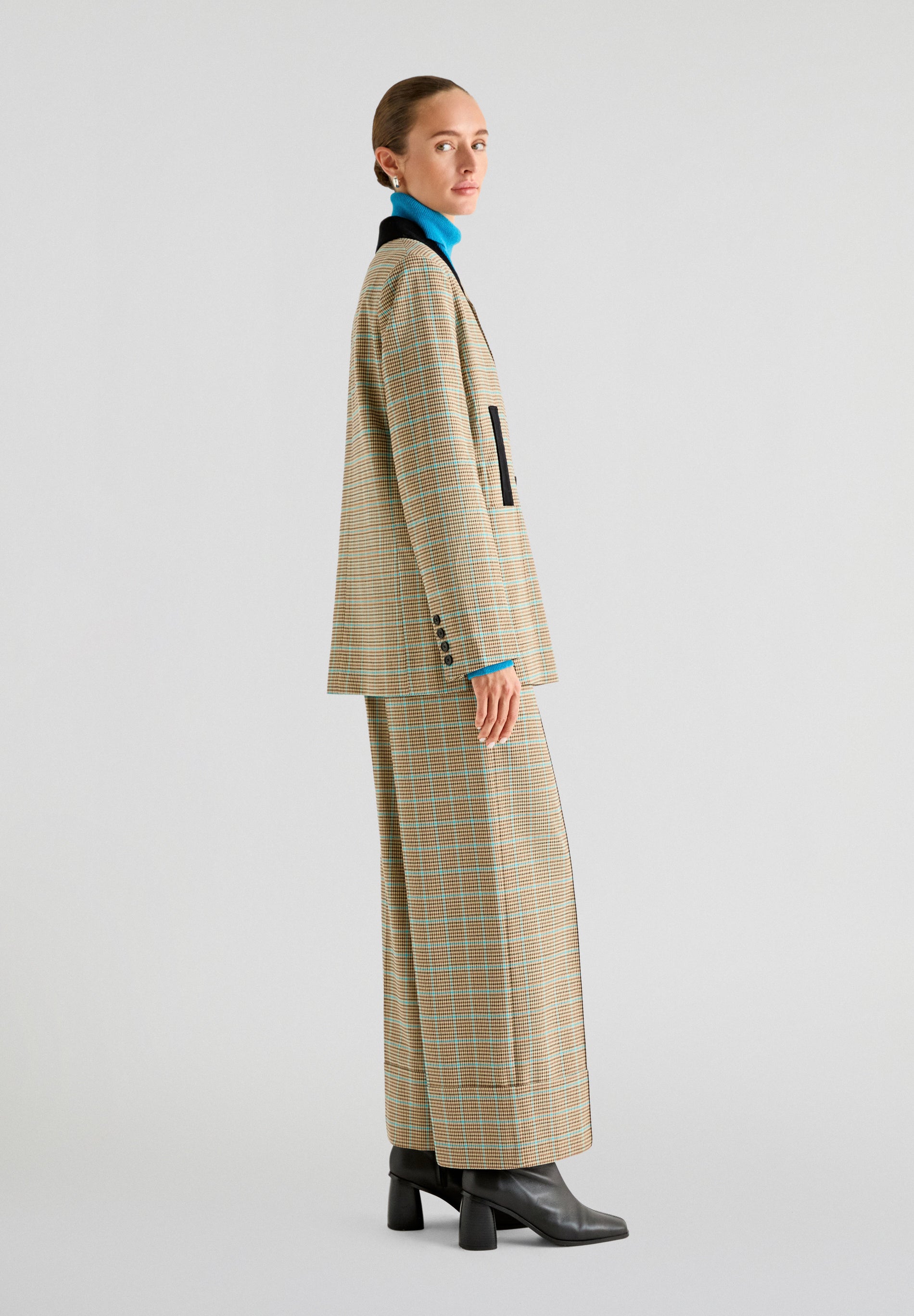 TURQUOISE LUREX CHECK PANT