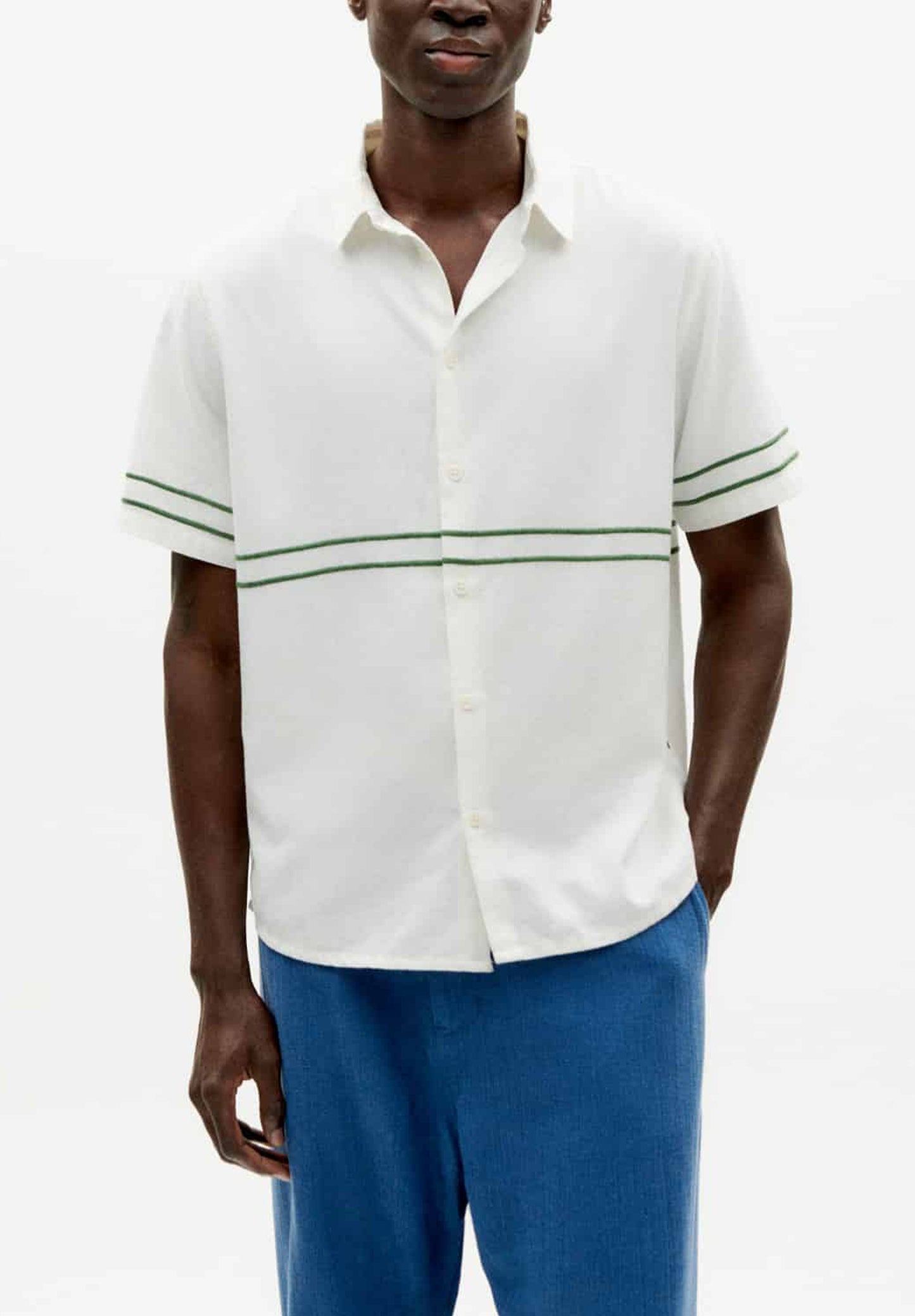 THINKING MU | CAMISA UNDYED EMBROIDERY GREEN TOM