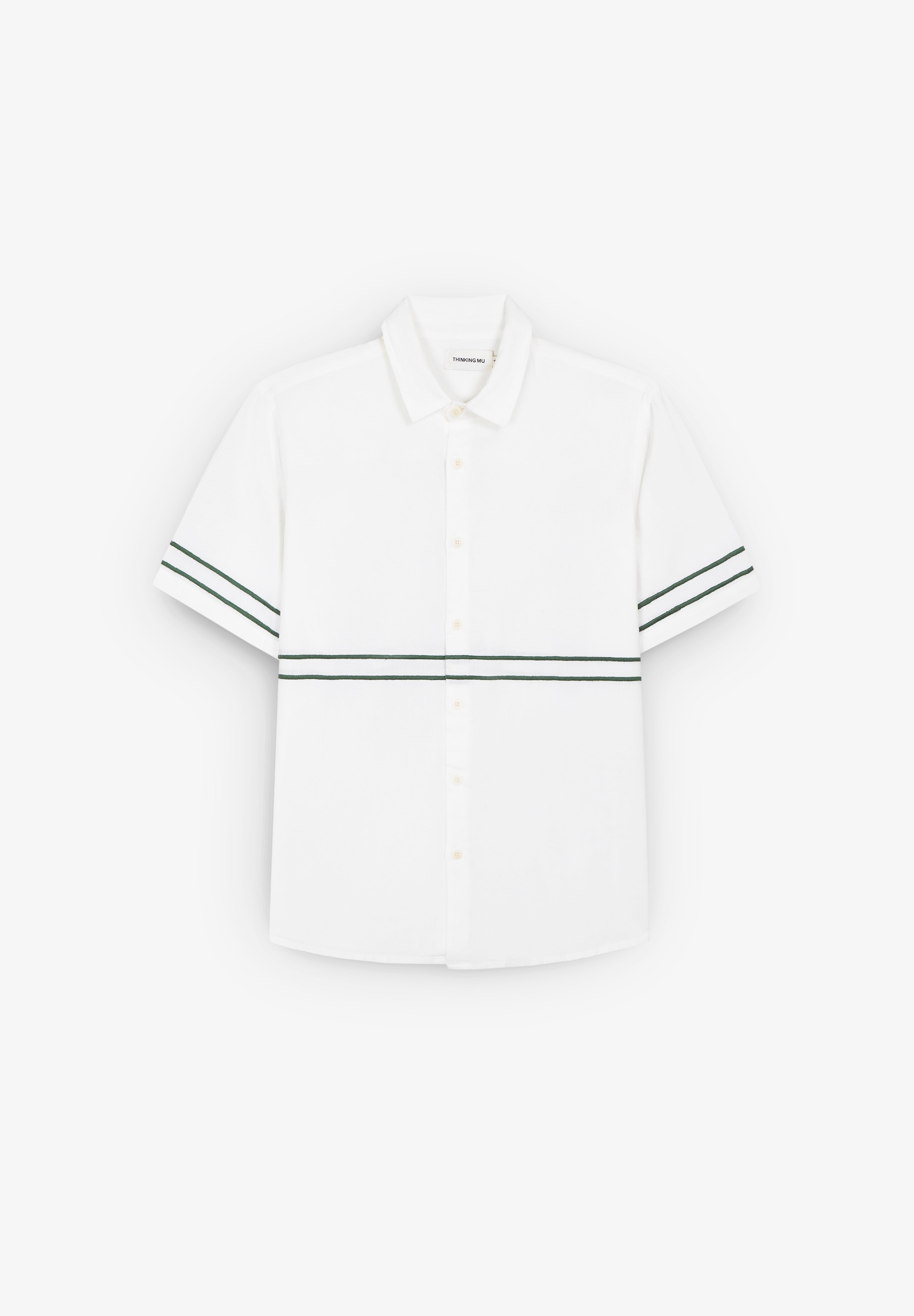 THINKING MU | CAMISA UNDYED EMBROIDERY GREEN TOM