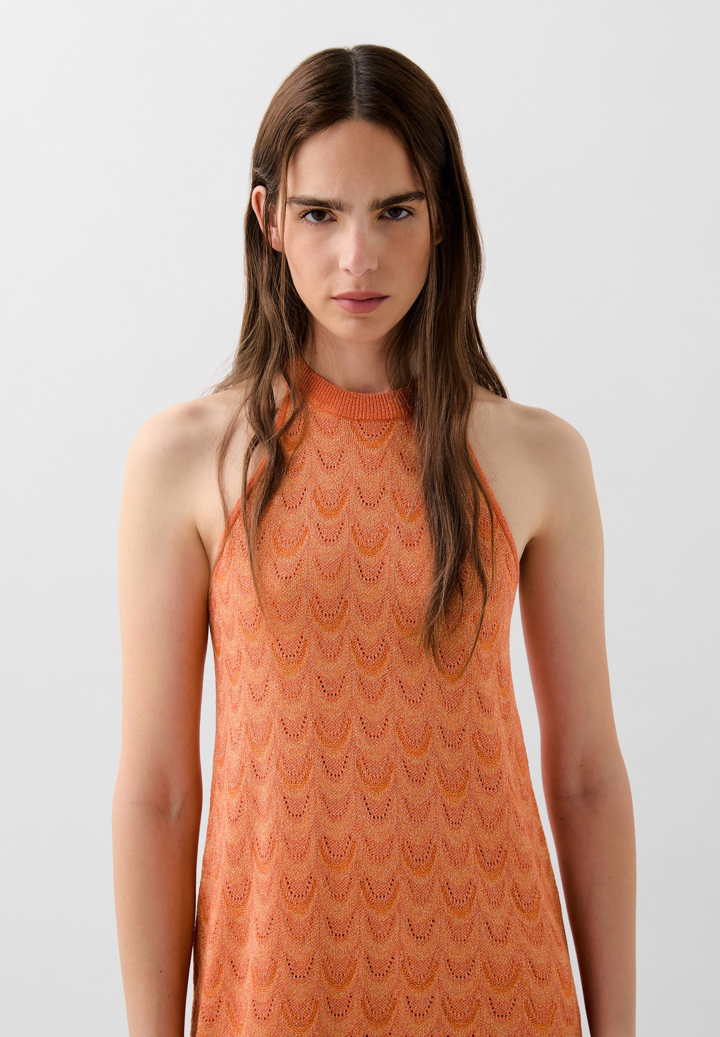 VESTIDO MINI HALTER PUNTO LÚREX