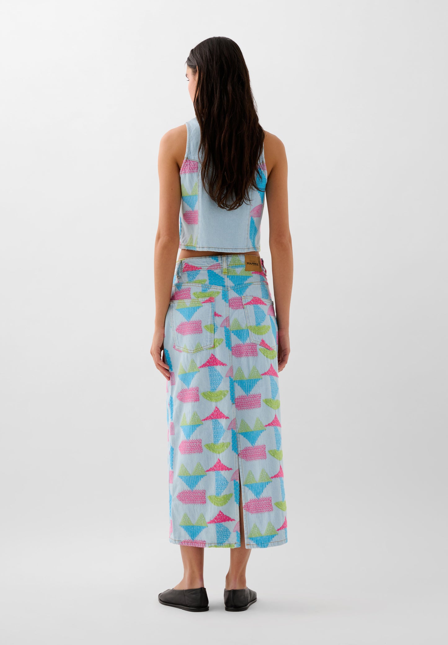 FALDA DENIM BORDADOS TRICOLOR