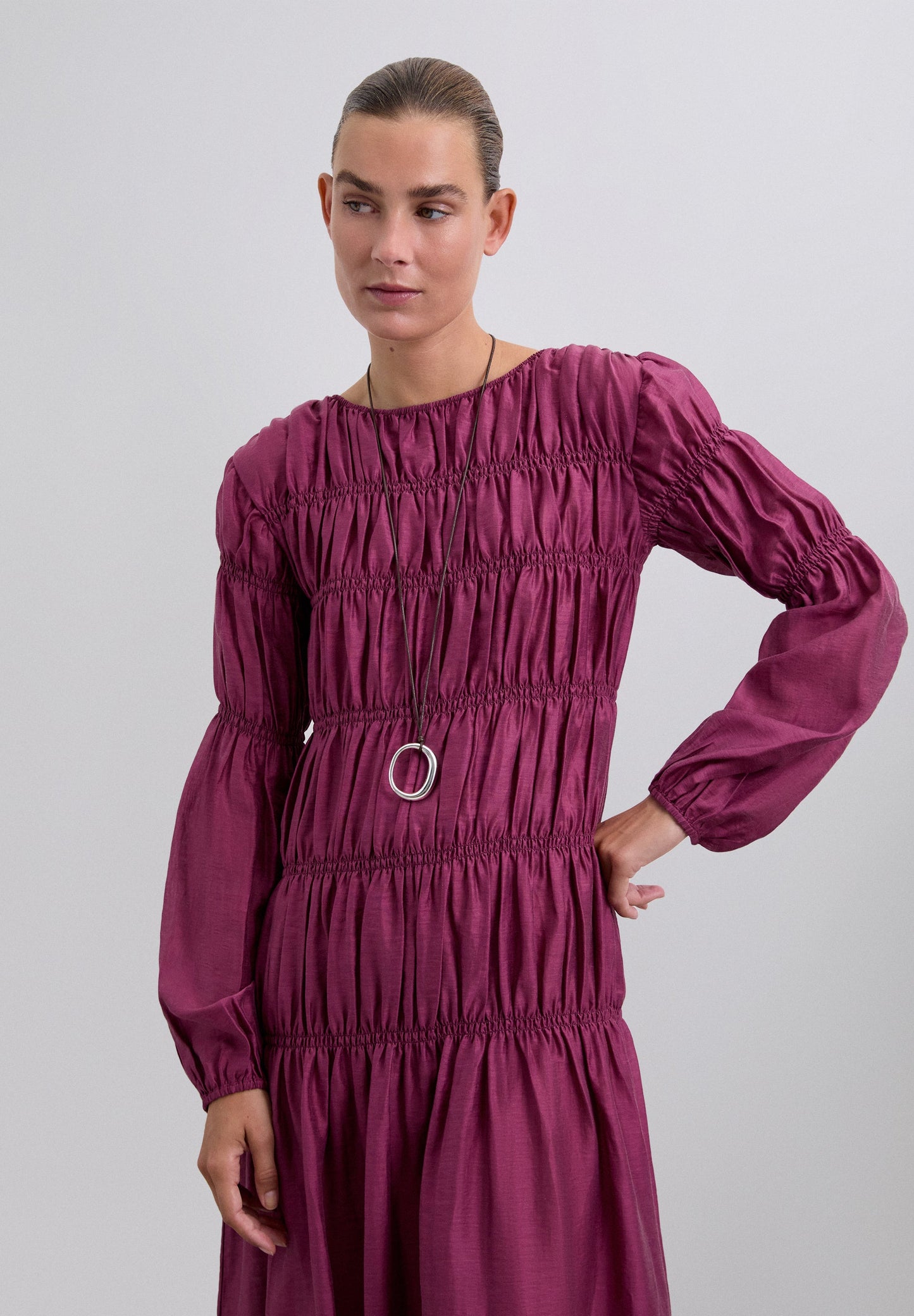 VESTIDO SMOCK MANGA ABULLONADA