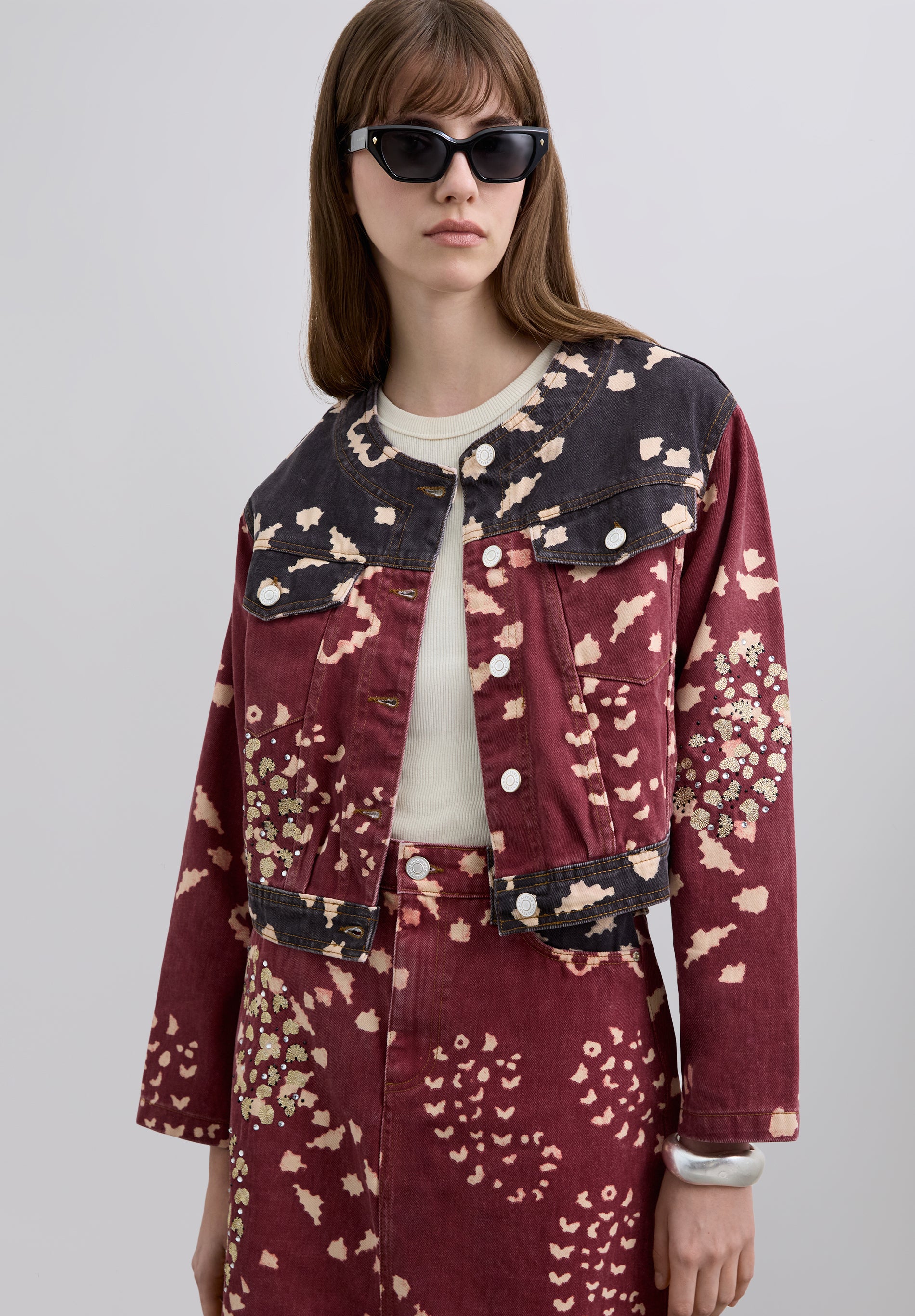 CAMISA DENIM CROP ESTAMPADA