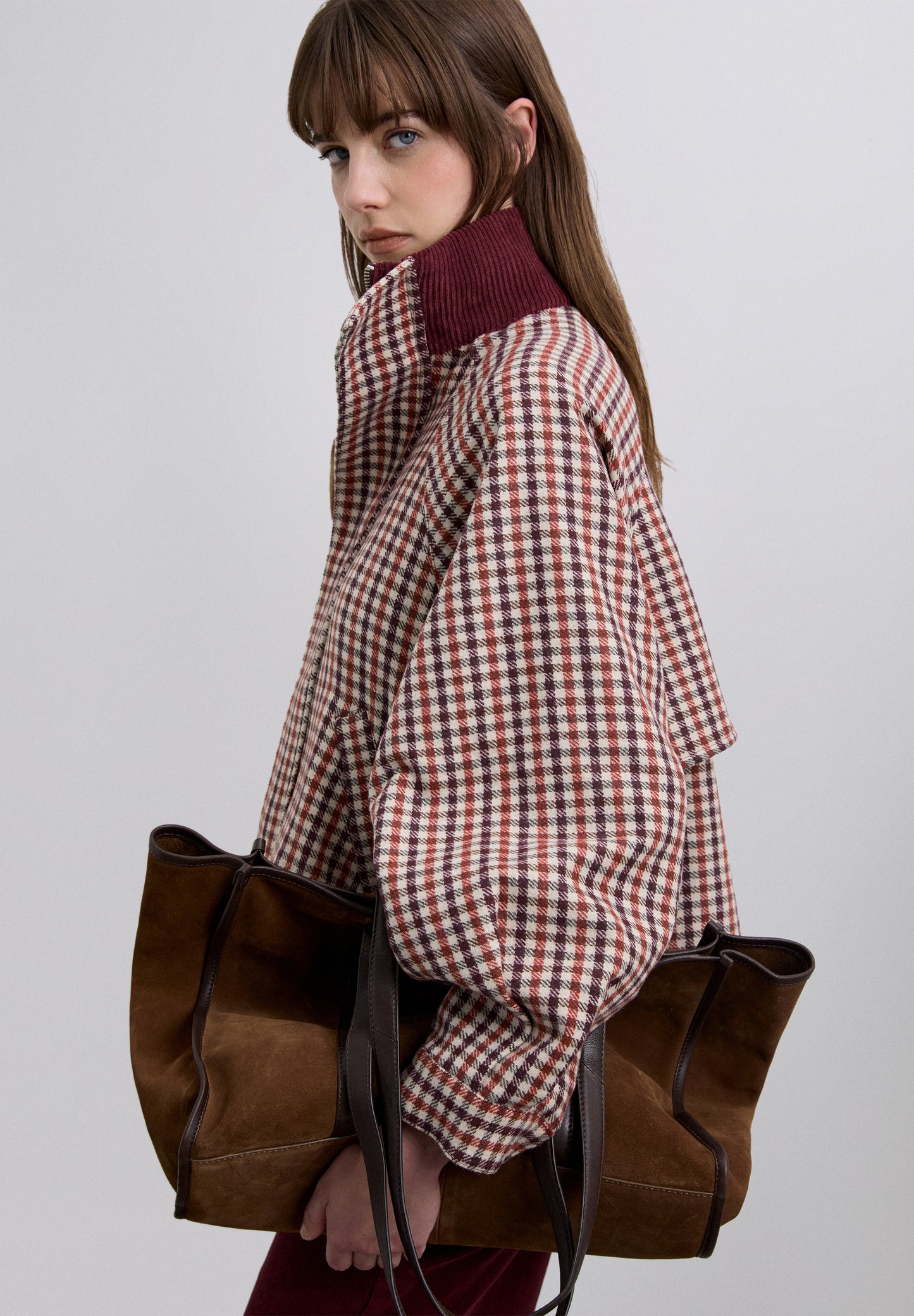 CHAQUETA BOMBER CUADROS CUELLO PANA