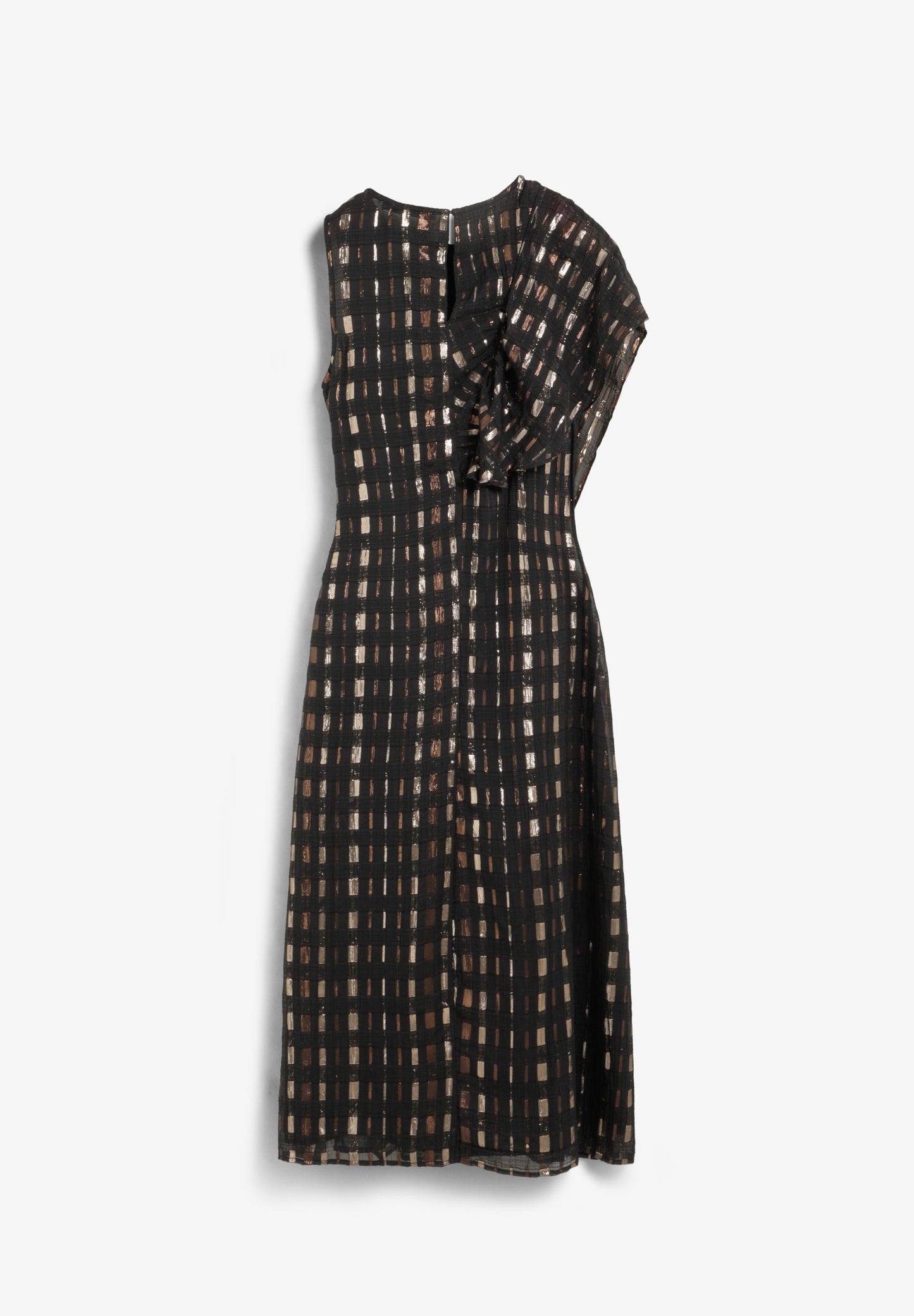 VESTIDO PRINT METALIZADO VOLANTE