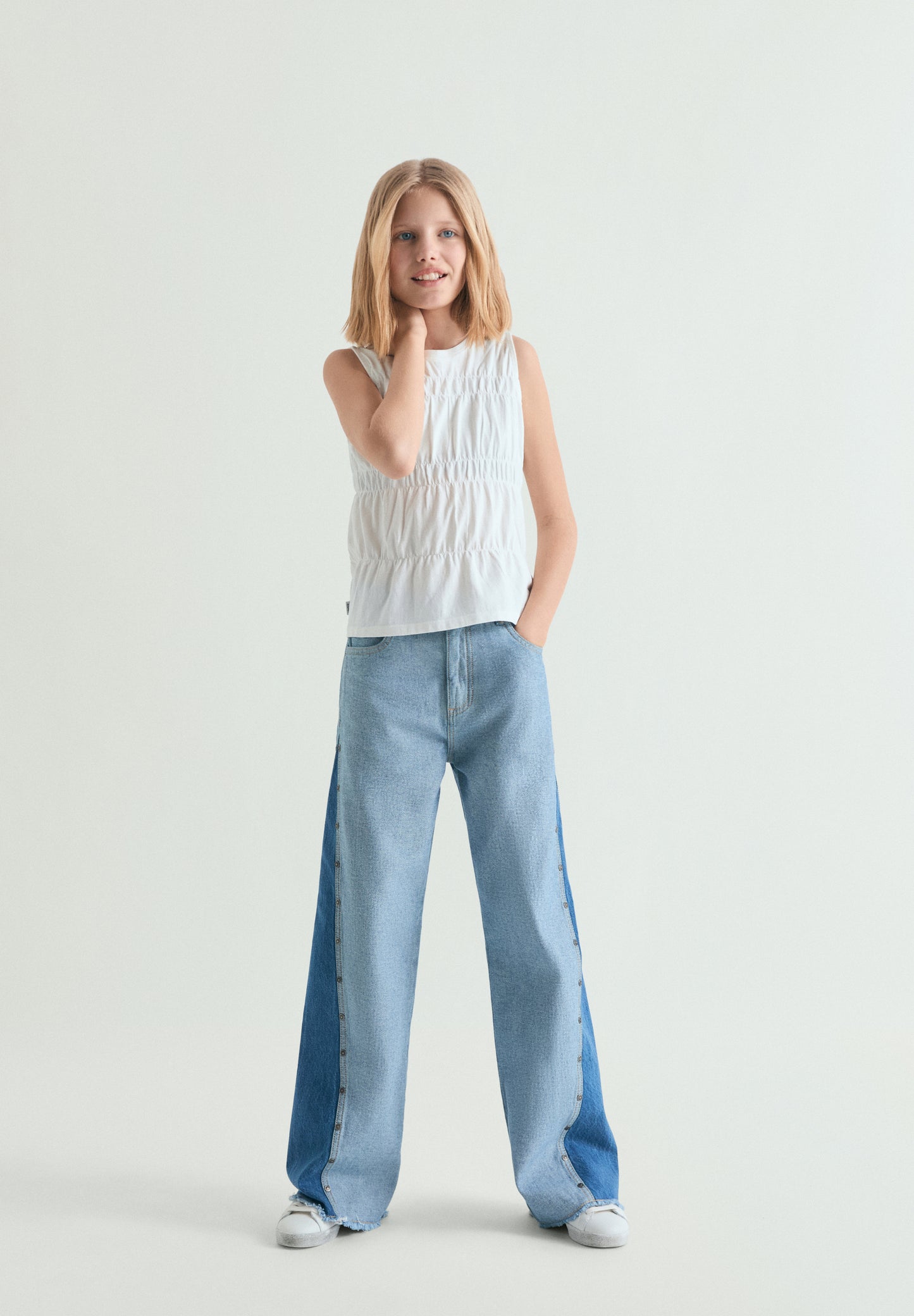 PANTALÓN DENIM WIDE LEG BICOLOR
