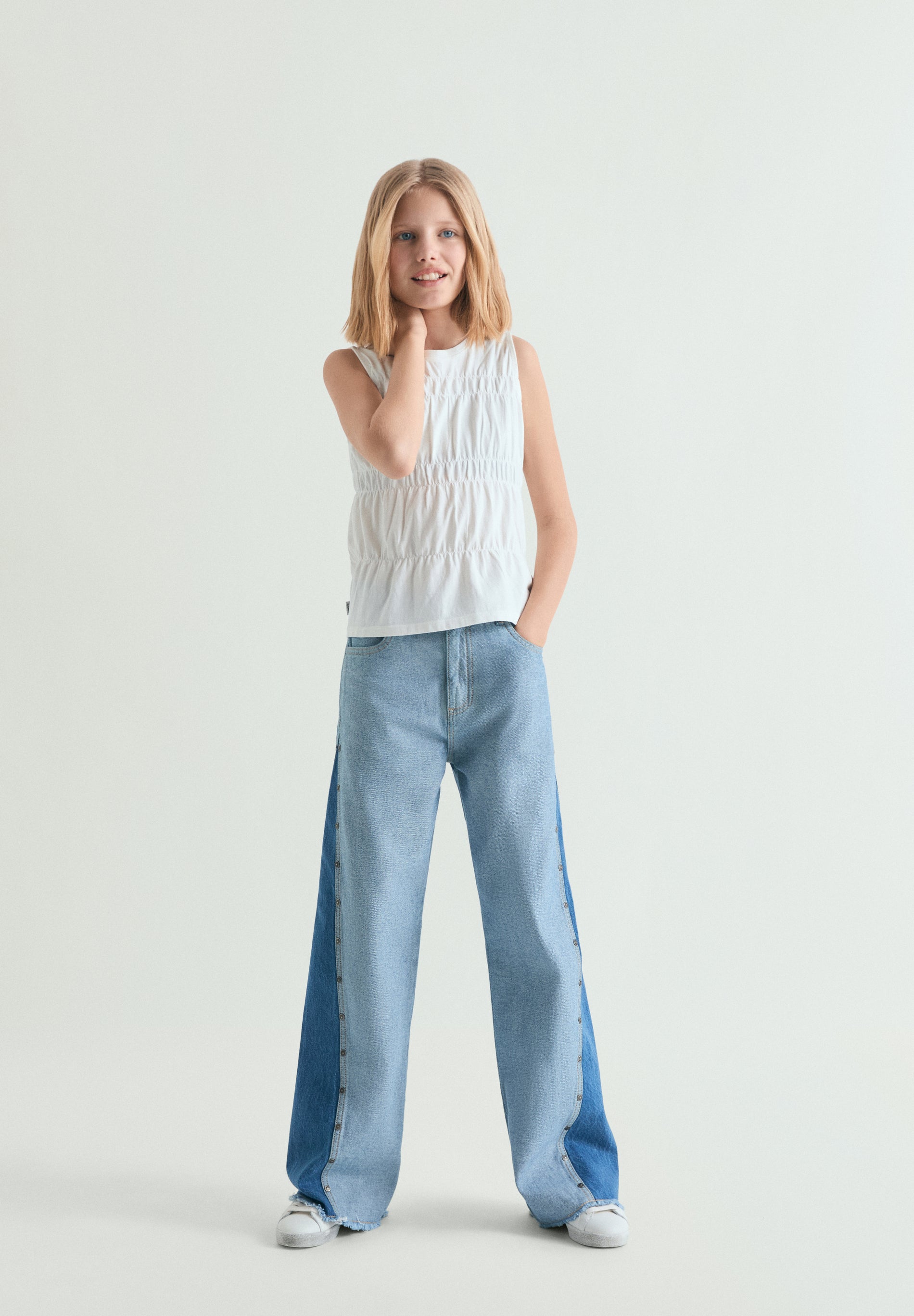 PANTALÓN DENIM WIDE LEG BICOLOR