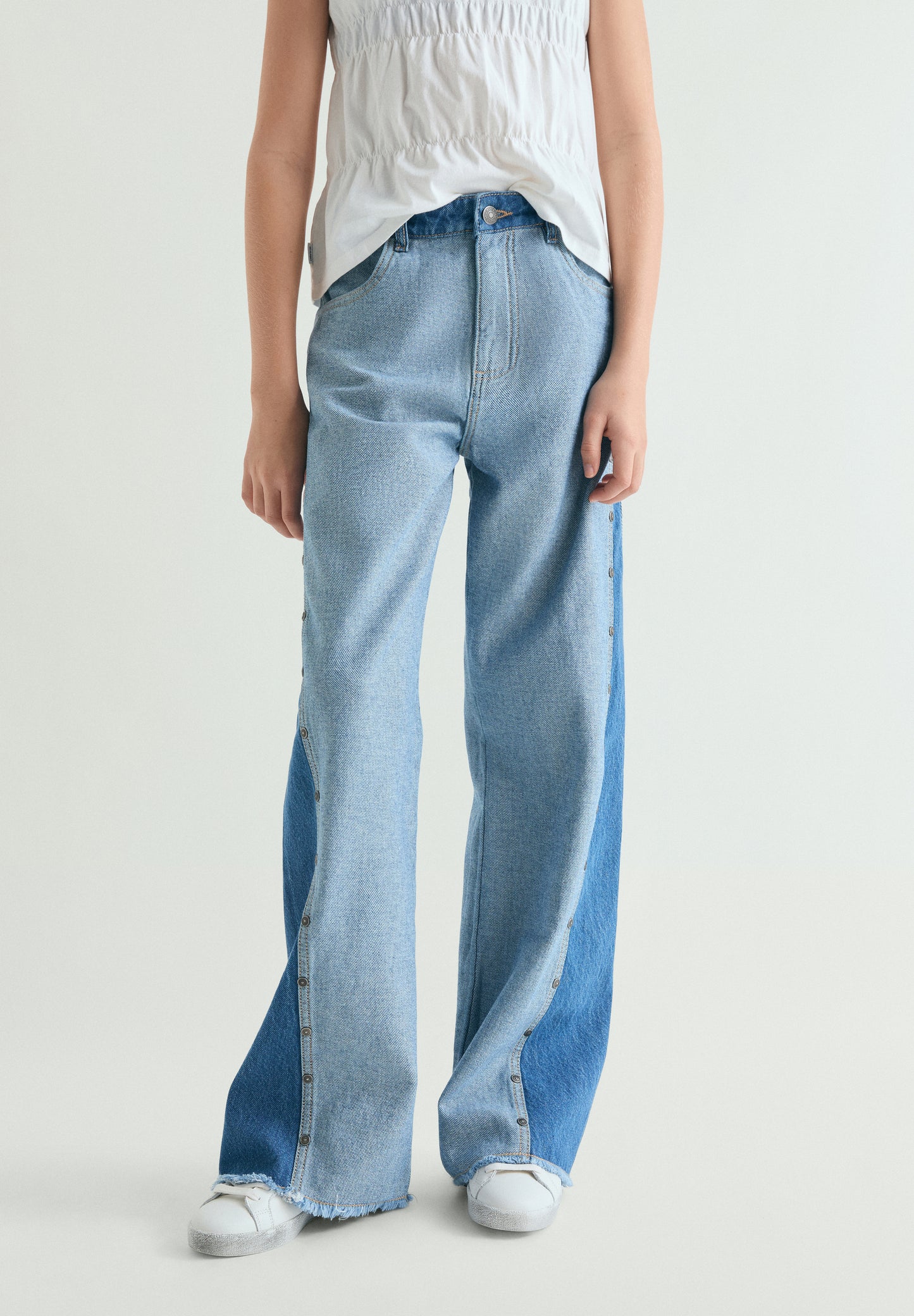PANTALÓN DENIM WIDE LEG BICOLOR