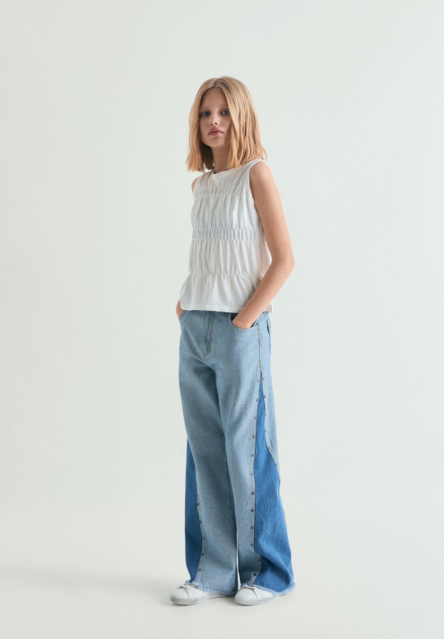 PANTALÓN DENIM WIDE LEG BICOLOR