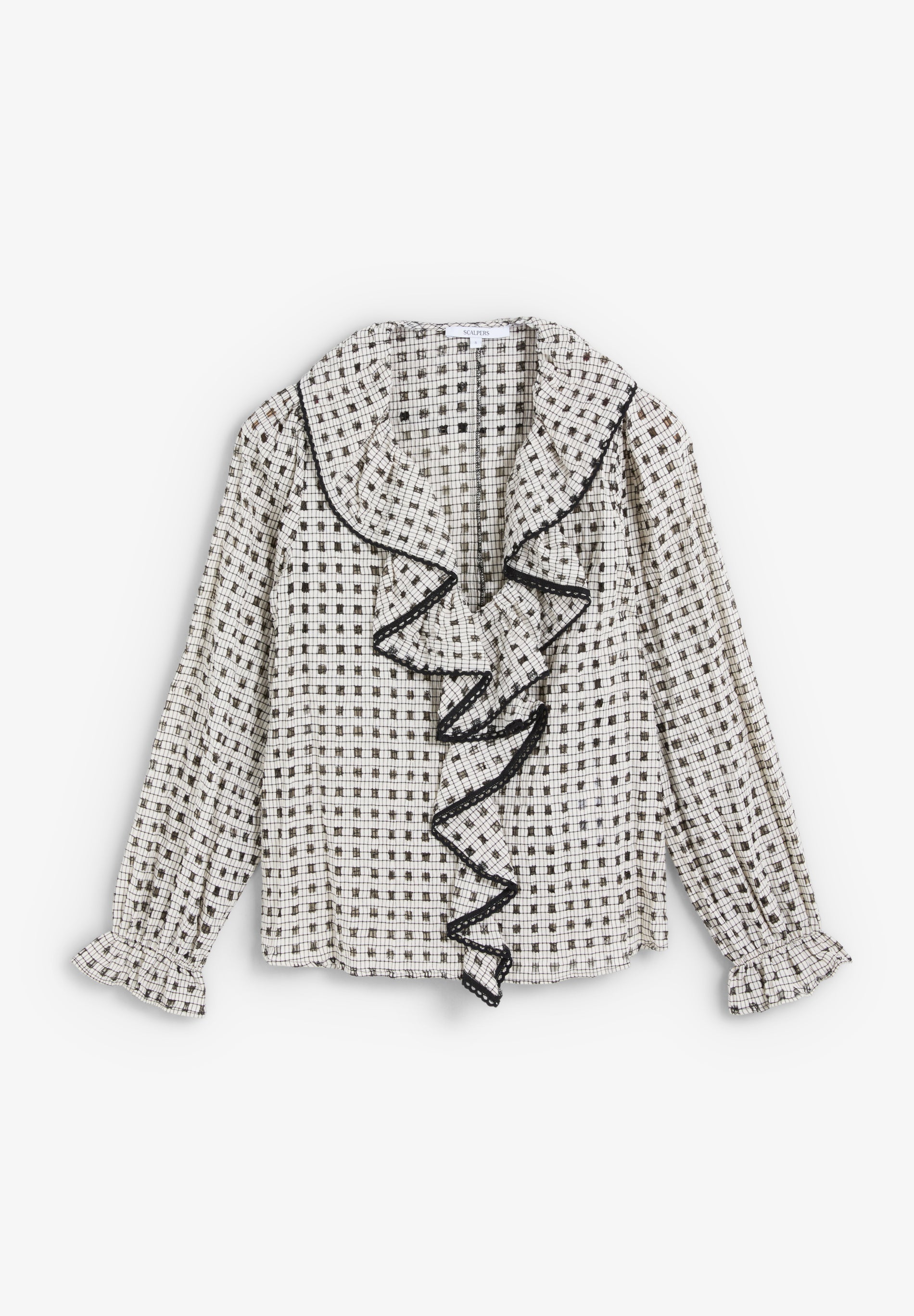 BLUSA ALGODÓN CUADROS VOLANTE