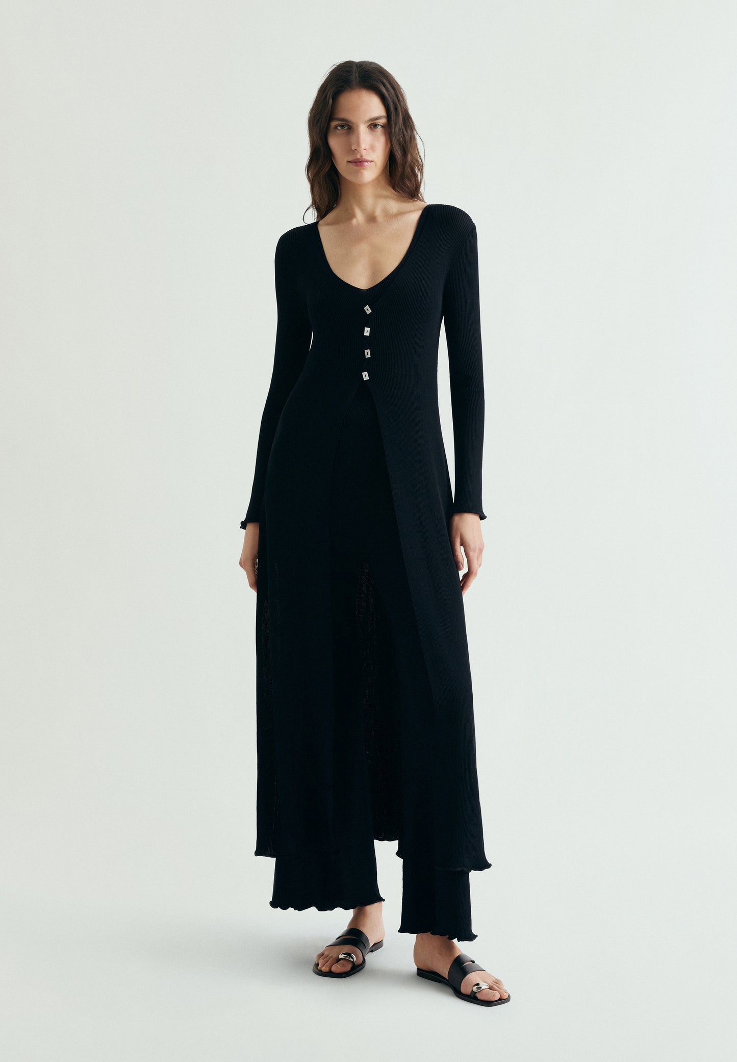 CARDIGAN LARGO DE PUNTO ACANALADO