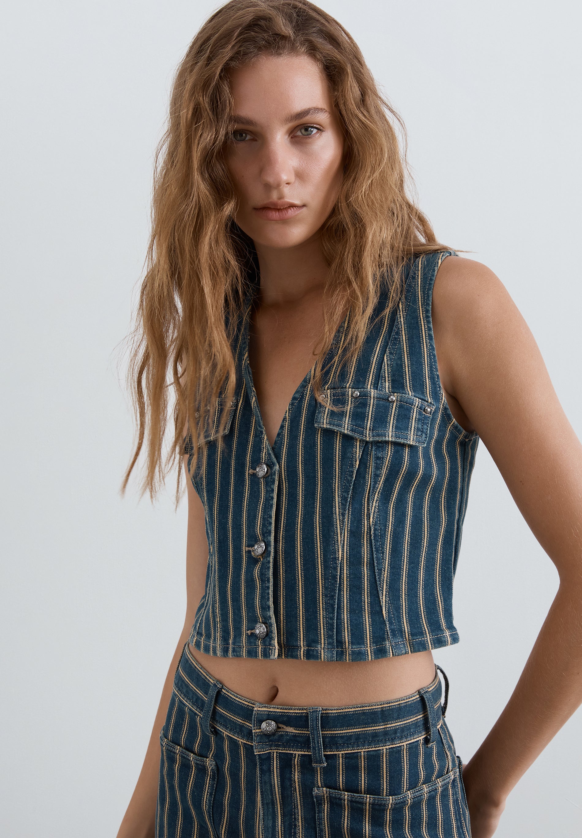 CHALECO DENIM RAYAS