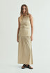 VESTIDO MIDI DRAPEADO CON DETALLE METÁLICO