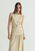 VESTIDO MIDI DRAPEADO CON DETALLE METÁLICO