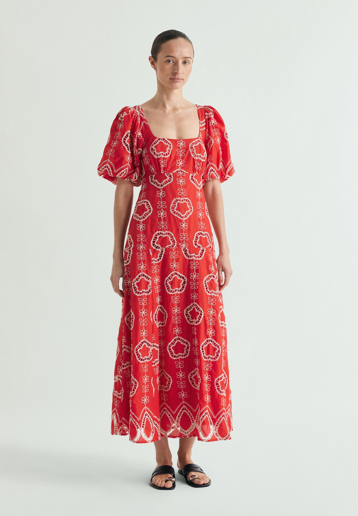 VESTIDO MIDI MANGAS ABULLONADAS