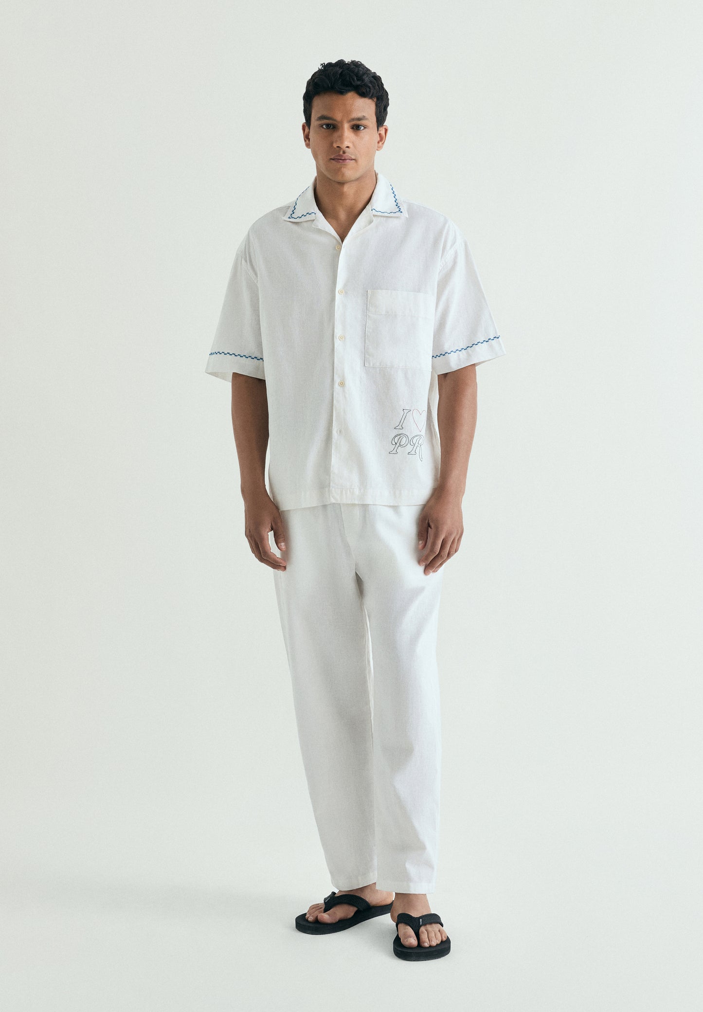 CAMISA ALGODÓN Y LINO BORDADA