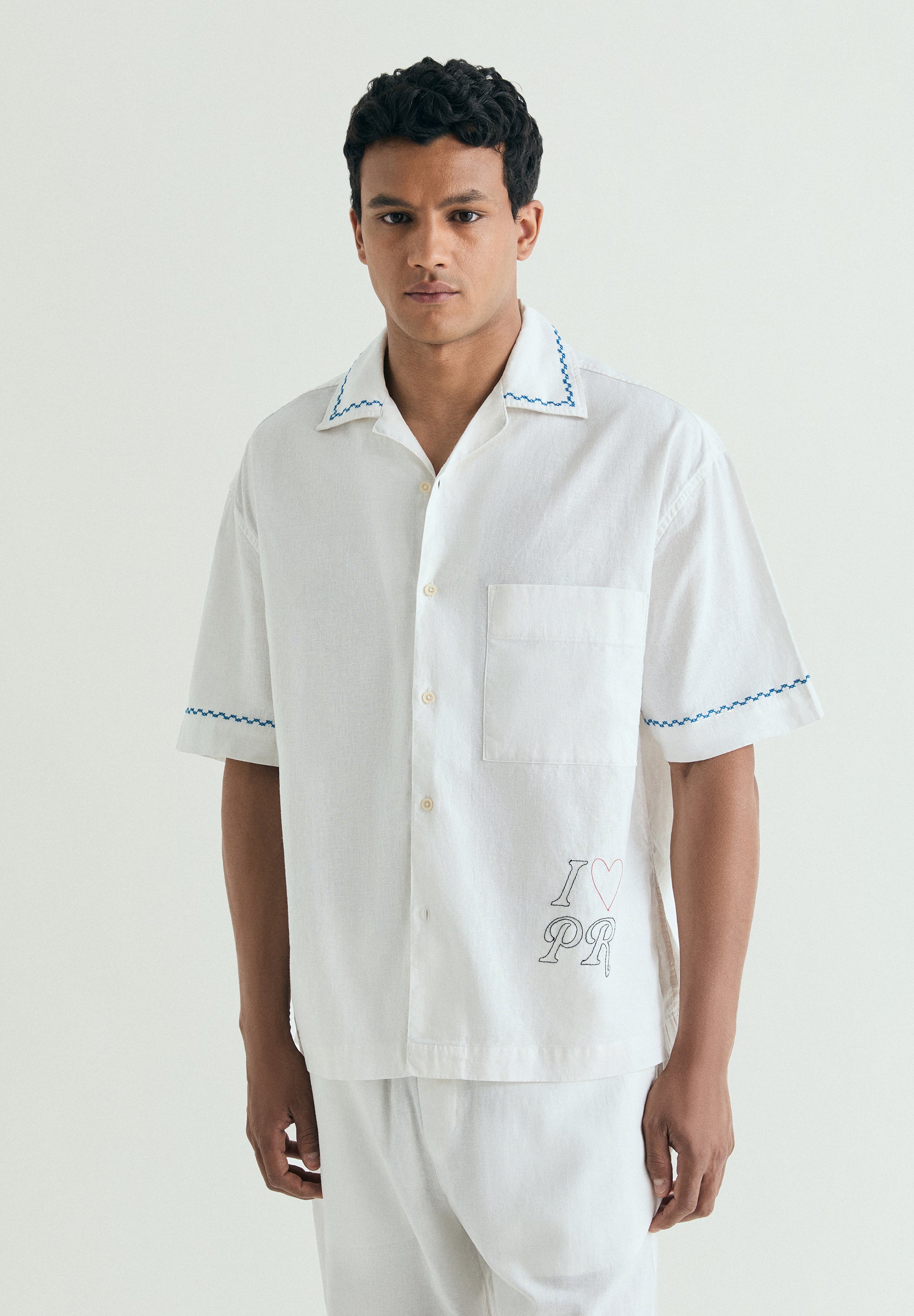 CAMISA ALGODÓN Y LINO BORDADA