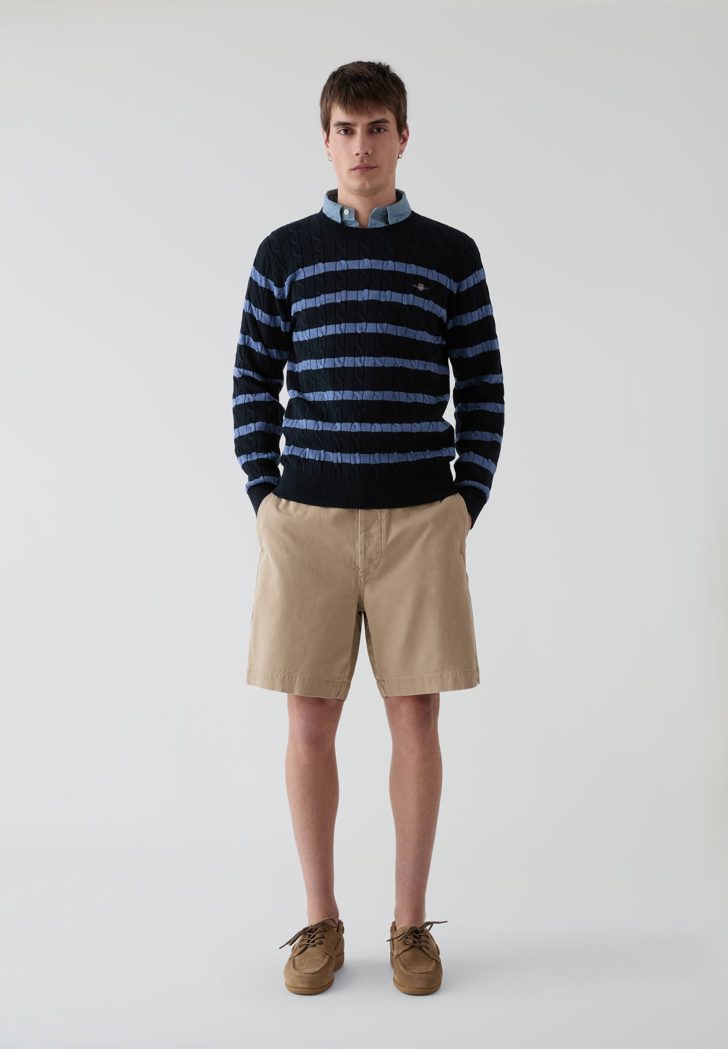 GANT | JERSEY STRIPED COTTON CABLE C-NECK
