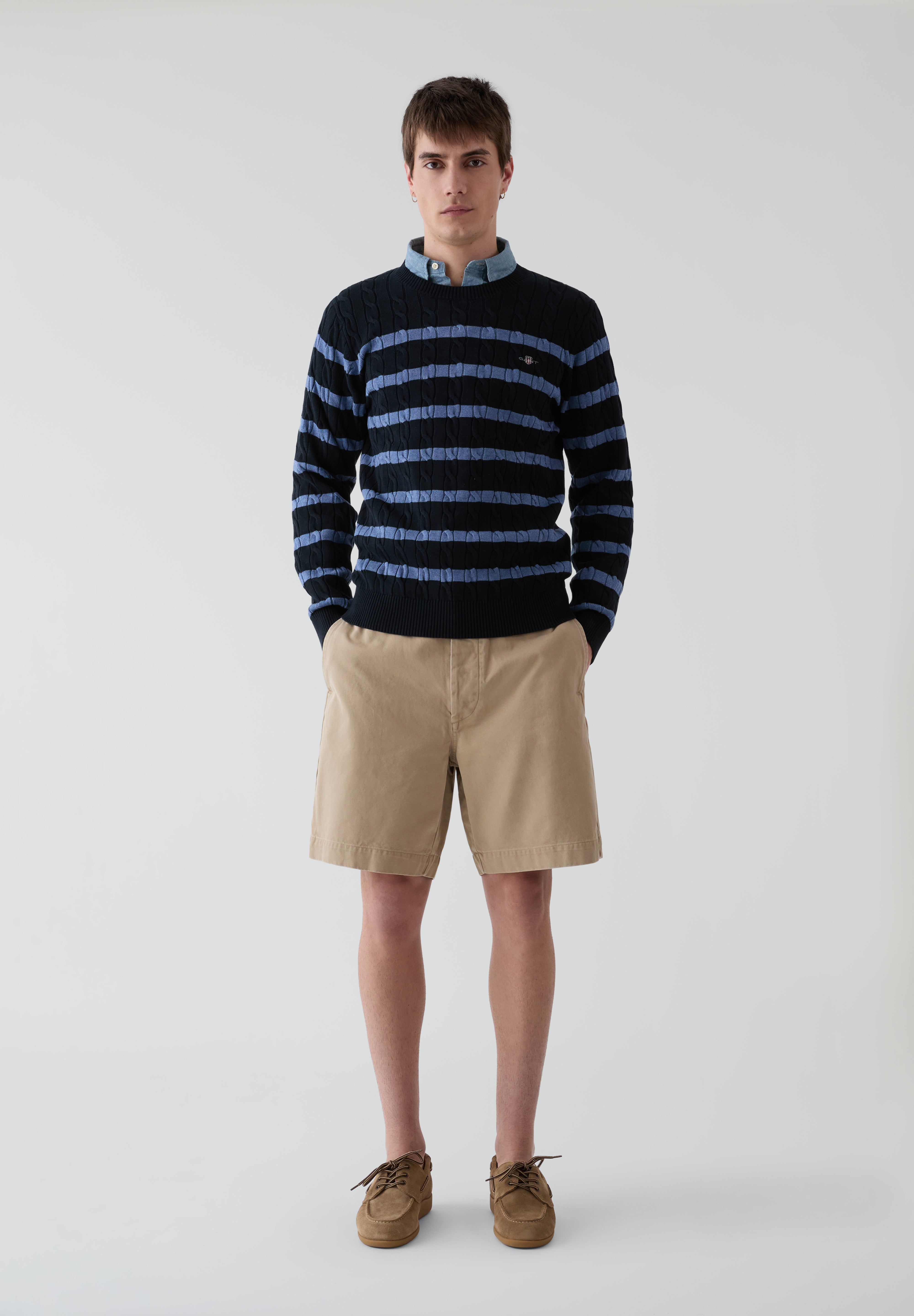 GANT | JERSEY STRIPED COTTON CABLE C-NECK