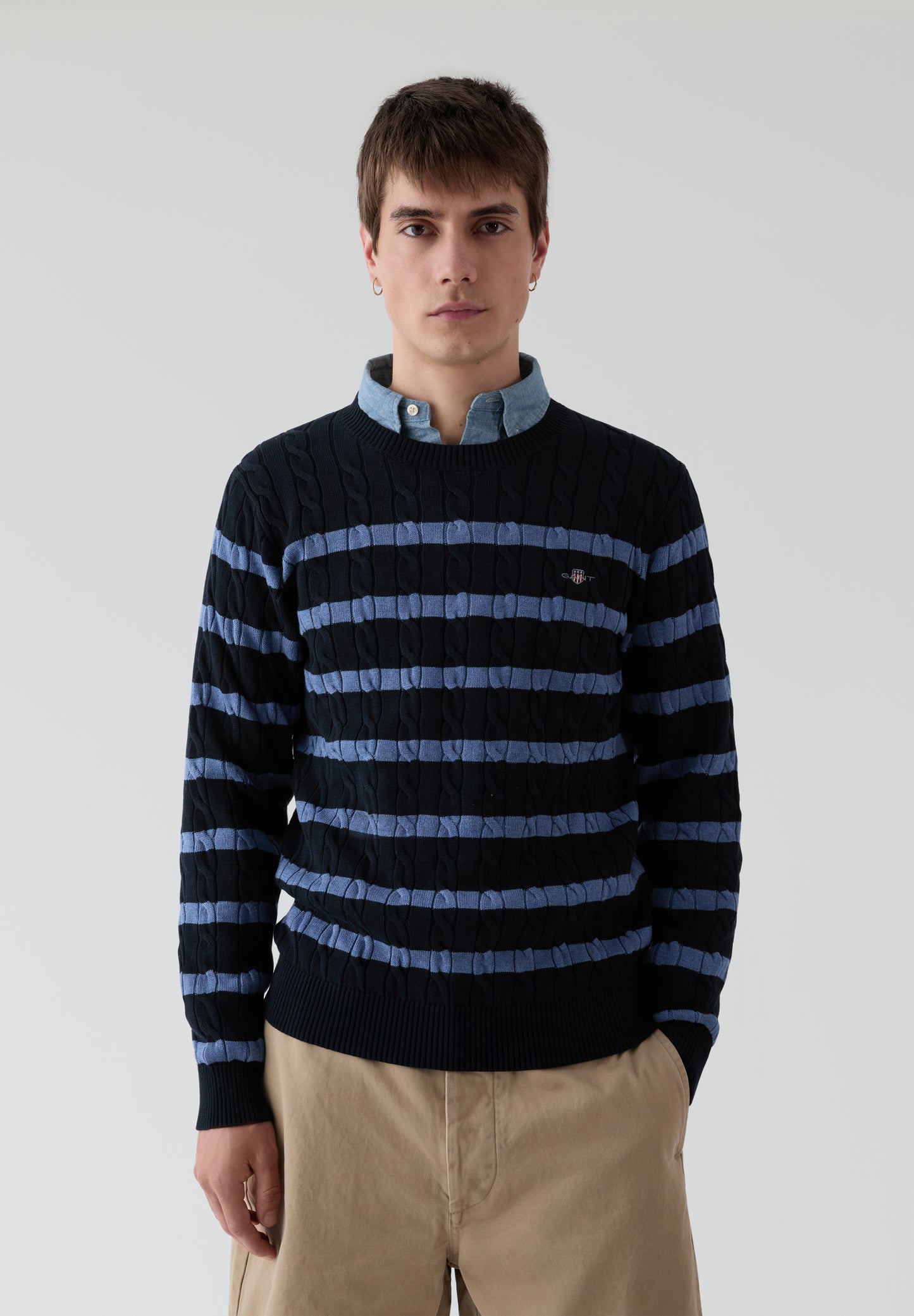 GANT | JERSEY STRIPED COTTON CABLE C-NECK