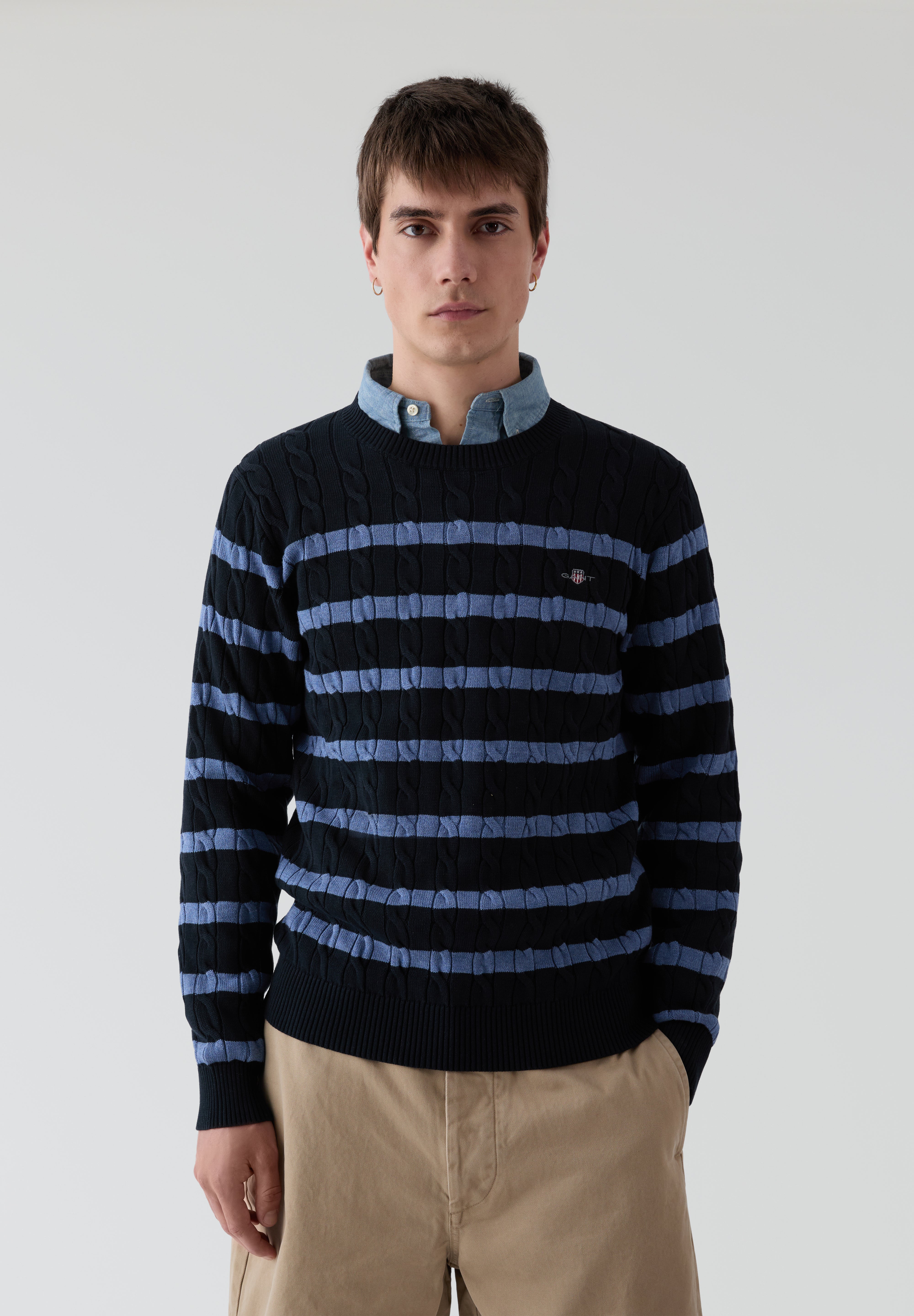 GANT | JERSEY STRIPED COTTON CABLE C-NECK
