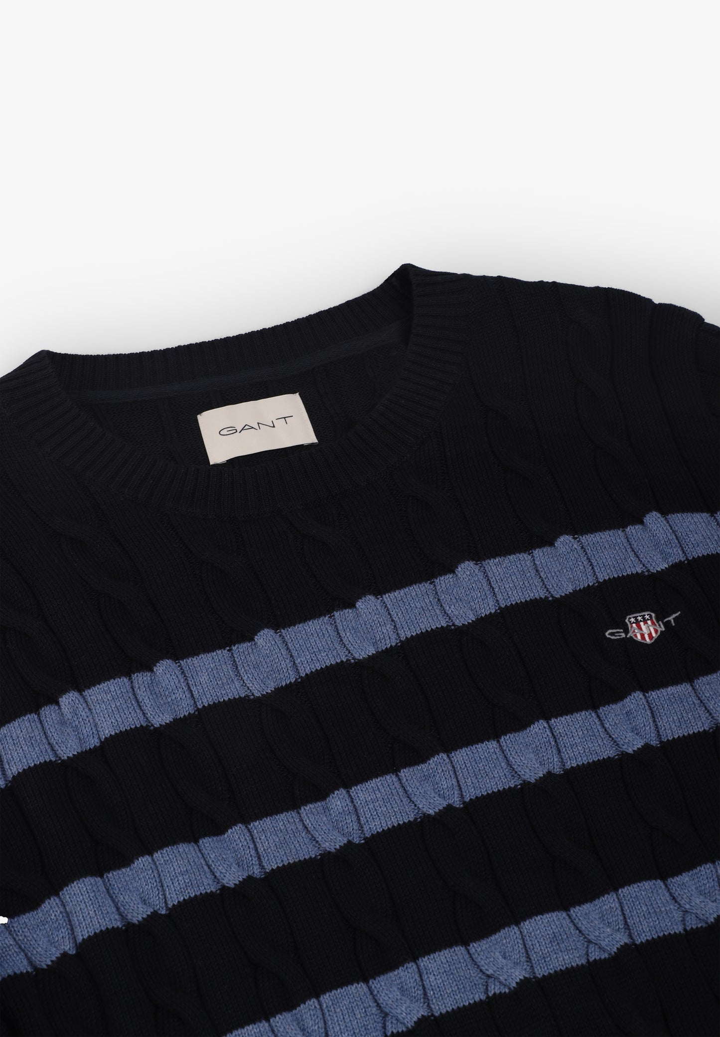 GANT | JERSEY STRIPED COTTON CABLE C-NECK