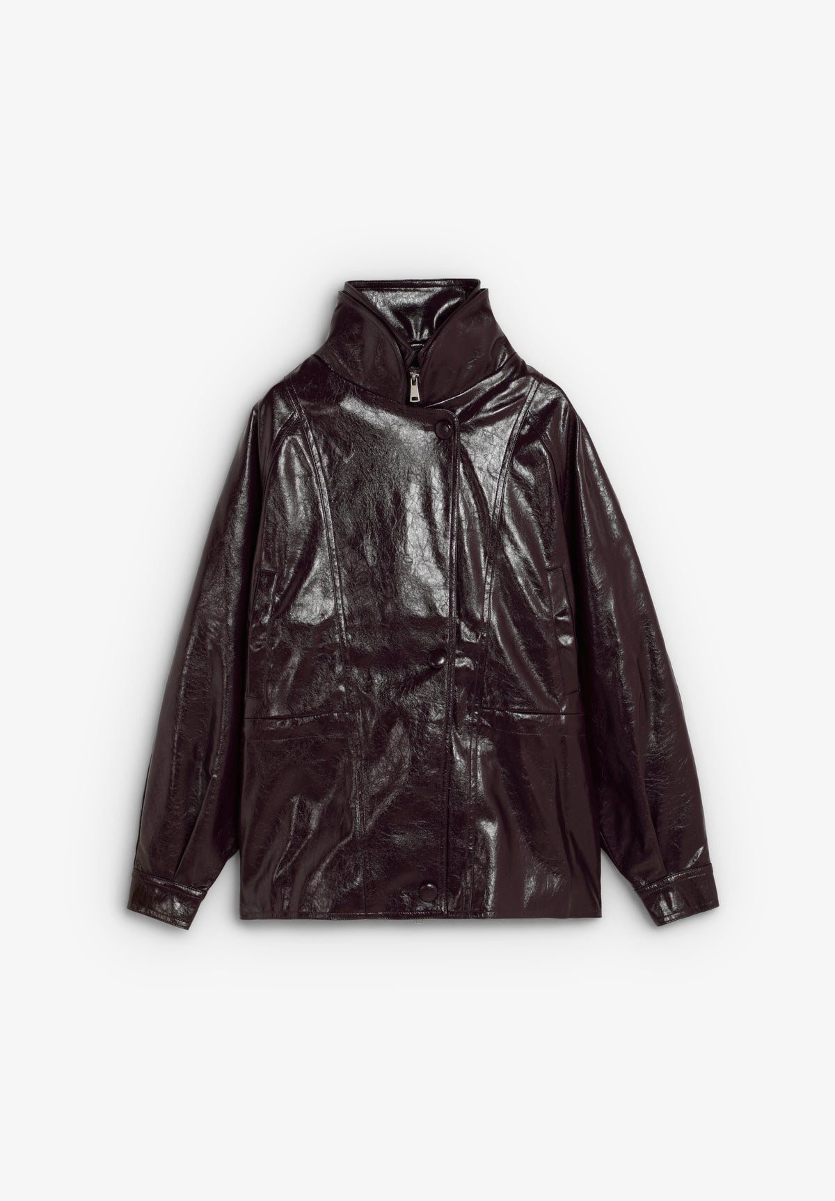 CHAQUETA CUELLO ALTO EFECTO CHAROL