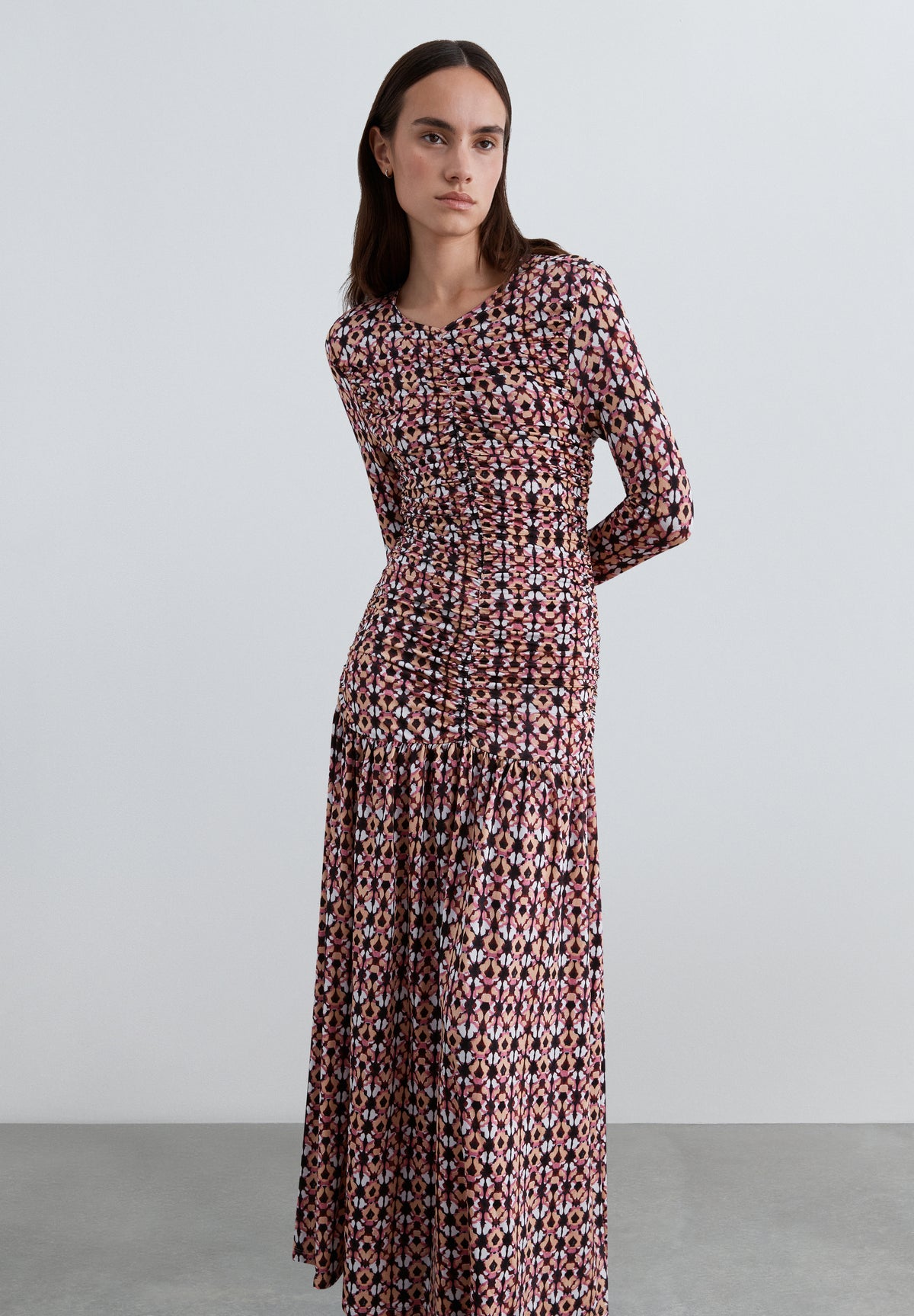 VESTIDO ESTAMPADO CUERPO DRAPEADO