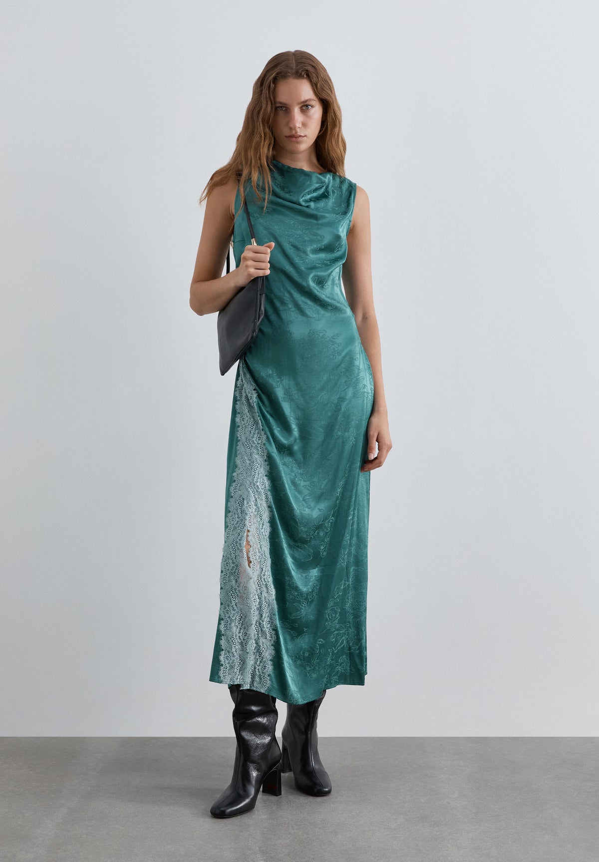 VESTIDO JACQUARD CON ENCAJE