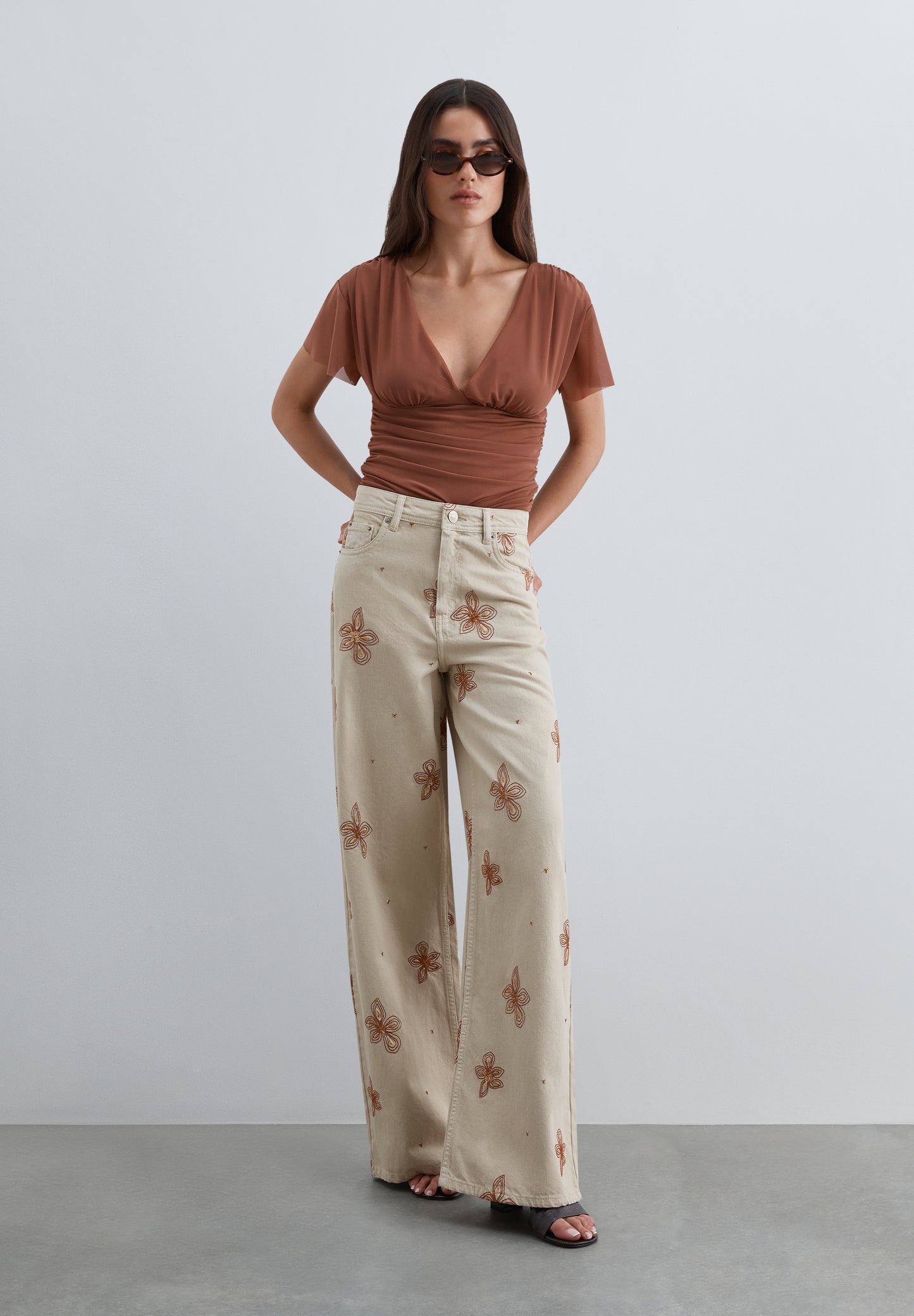 SCNEWEMB FLOWER DENIM PANT