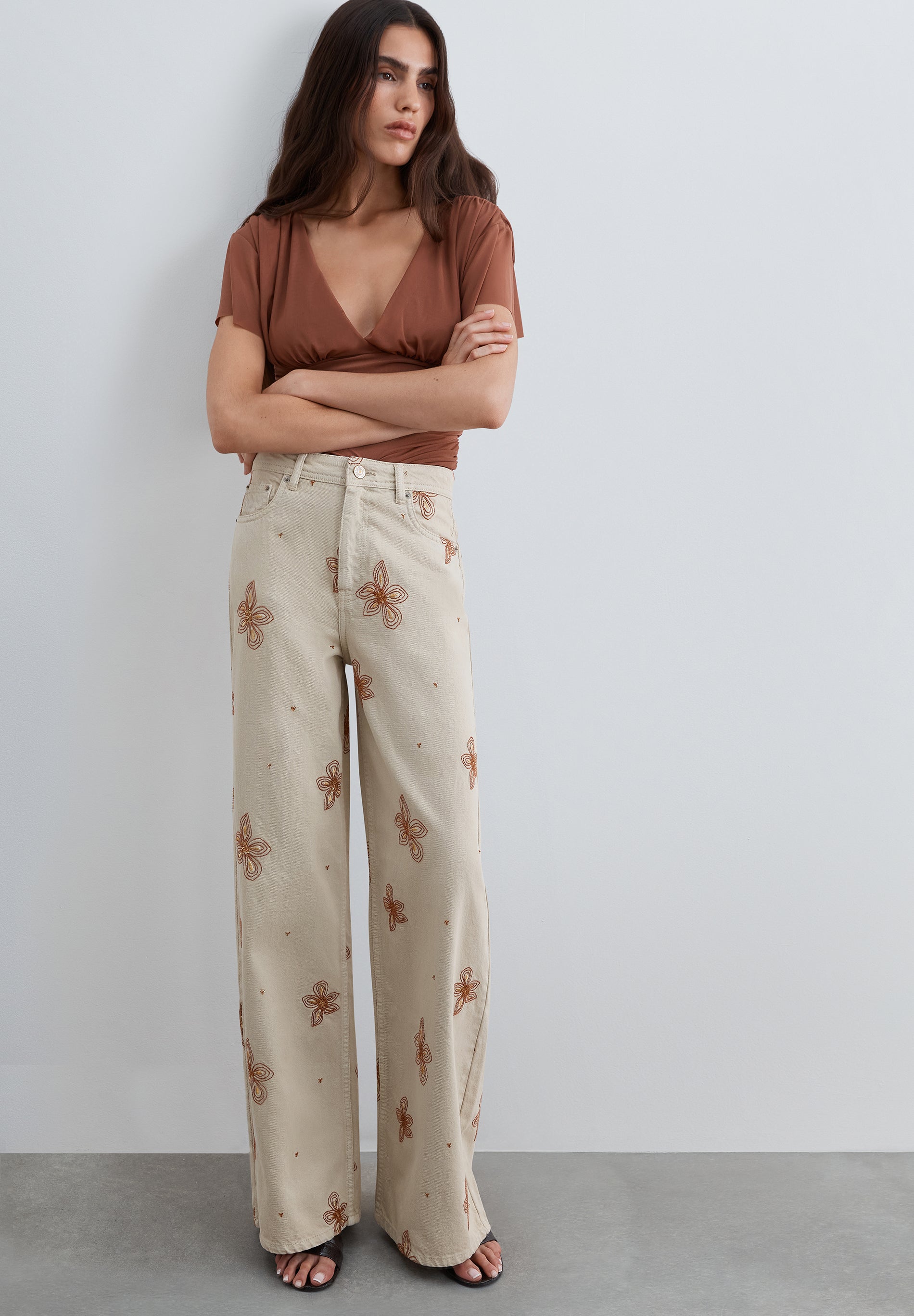 SCNEWEMB FLOWER DENIM PANT