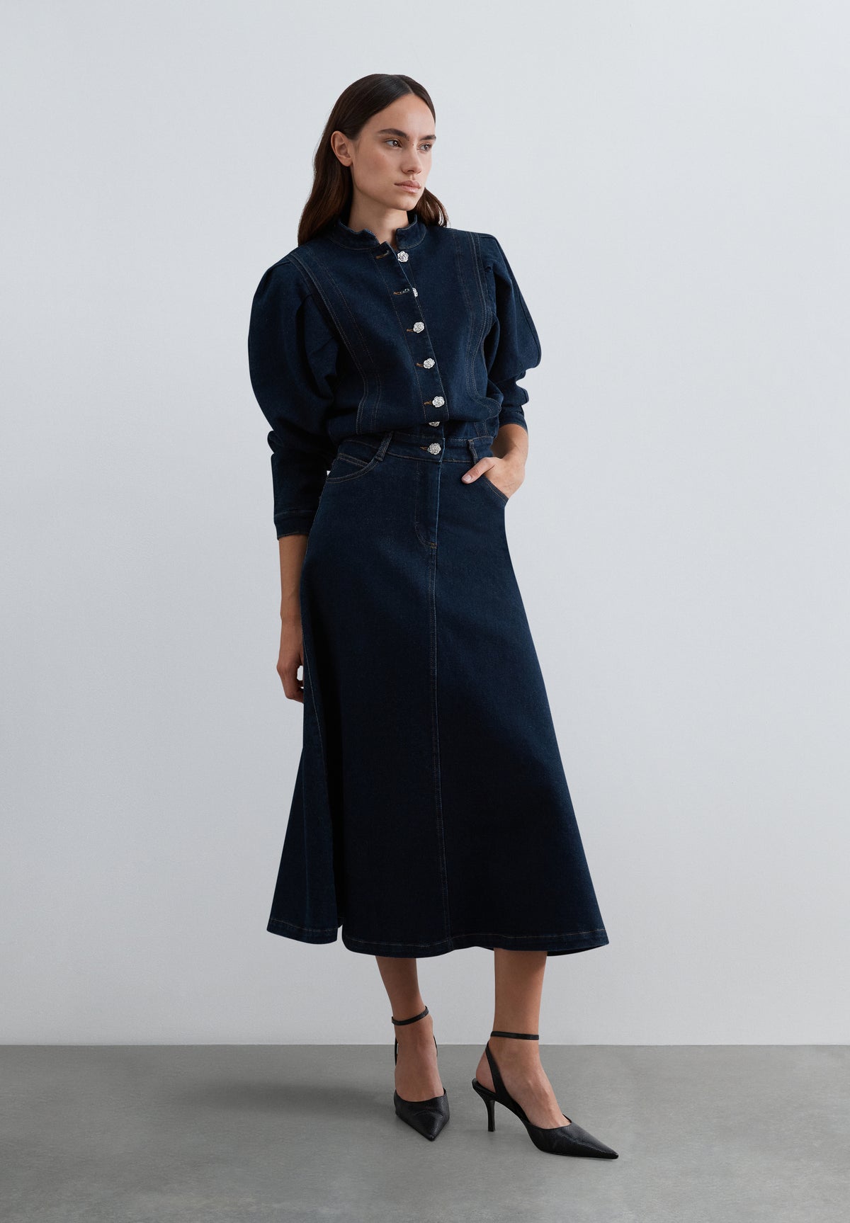 VESTIDO DENIM MANGAS VOLUMEN