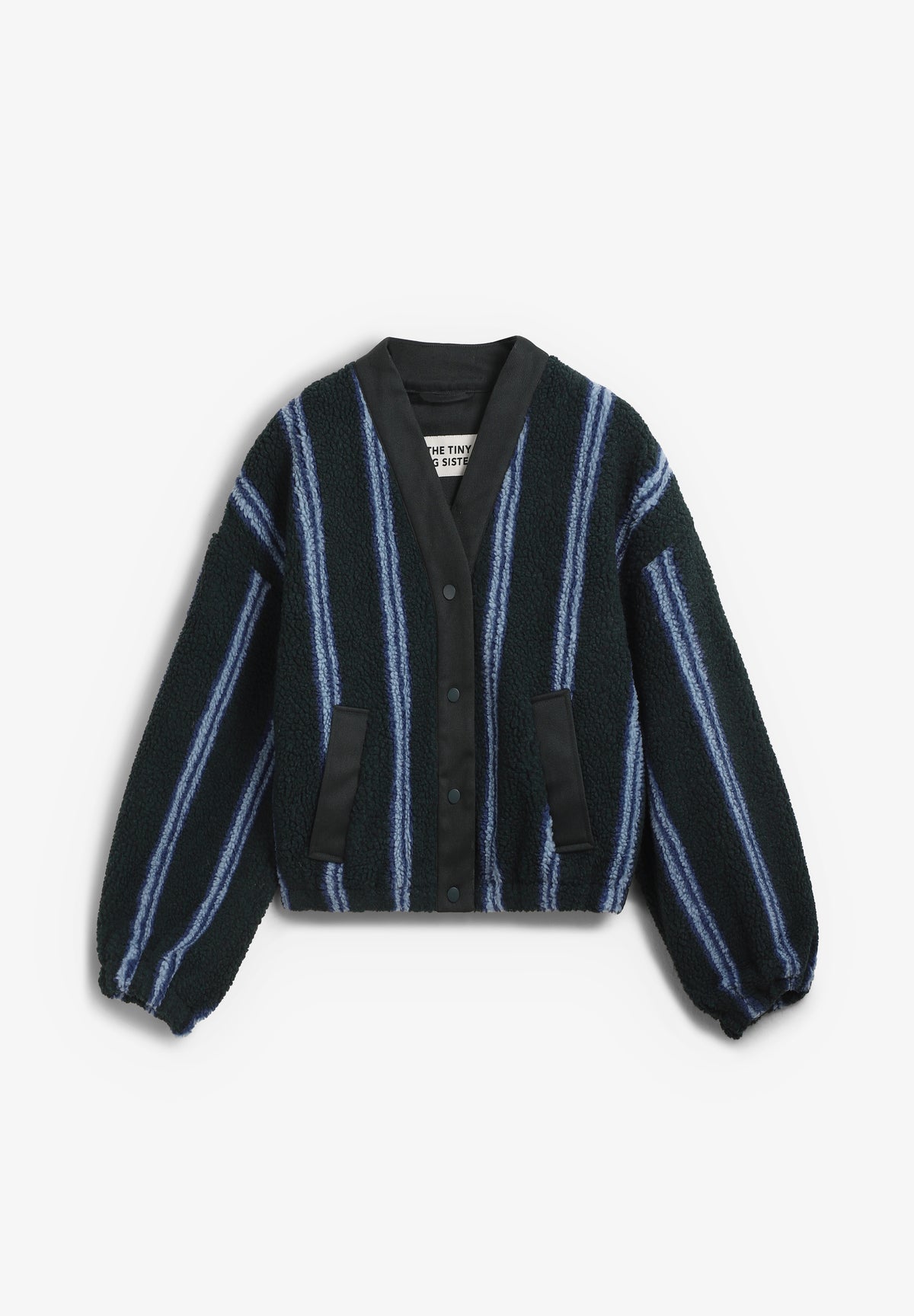THE TINY BIG SISTER | V NECK STRIPES SHERPA JACKET