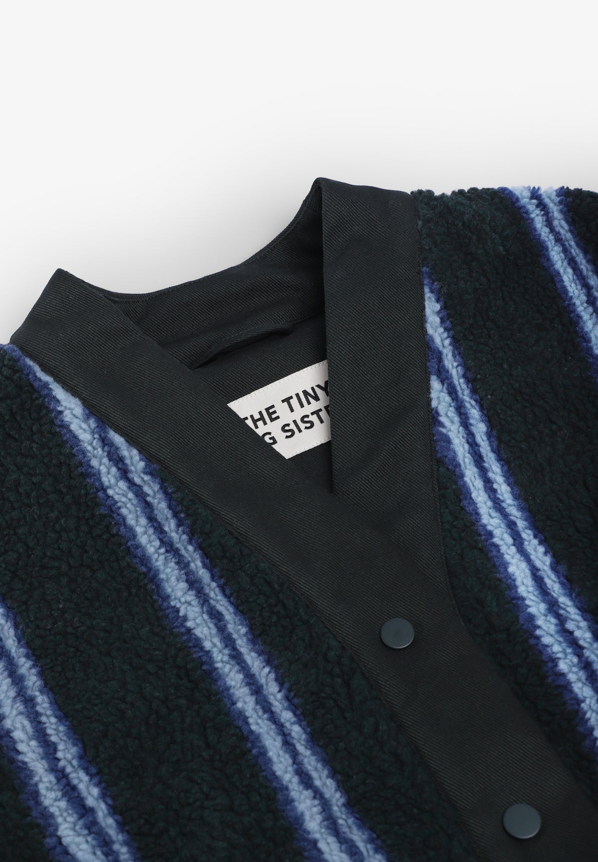 THE TINY BIG SISTER | V NECK STRIPES SHERPA JACKET