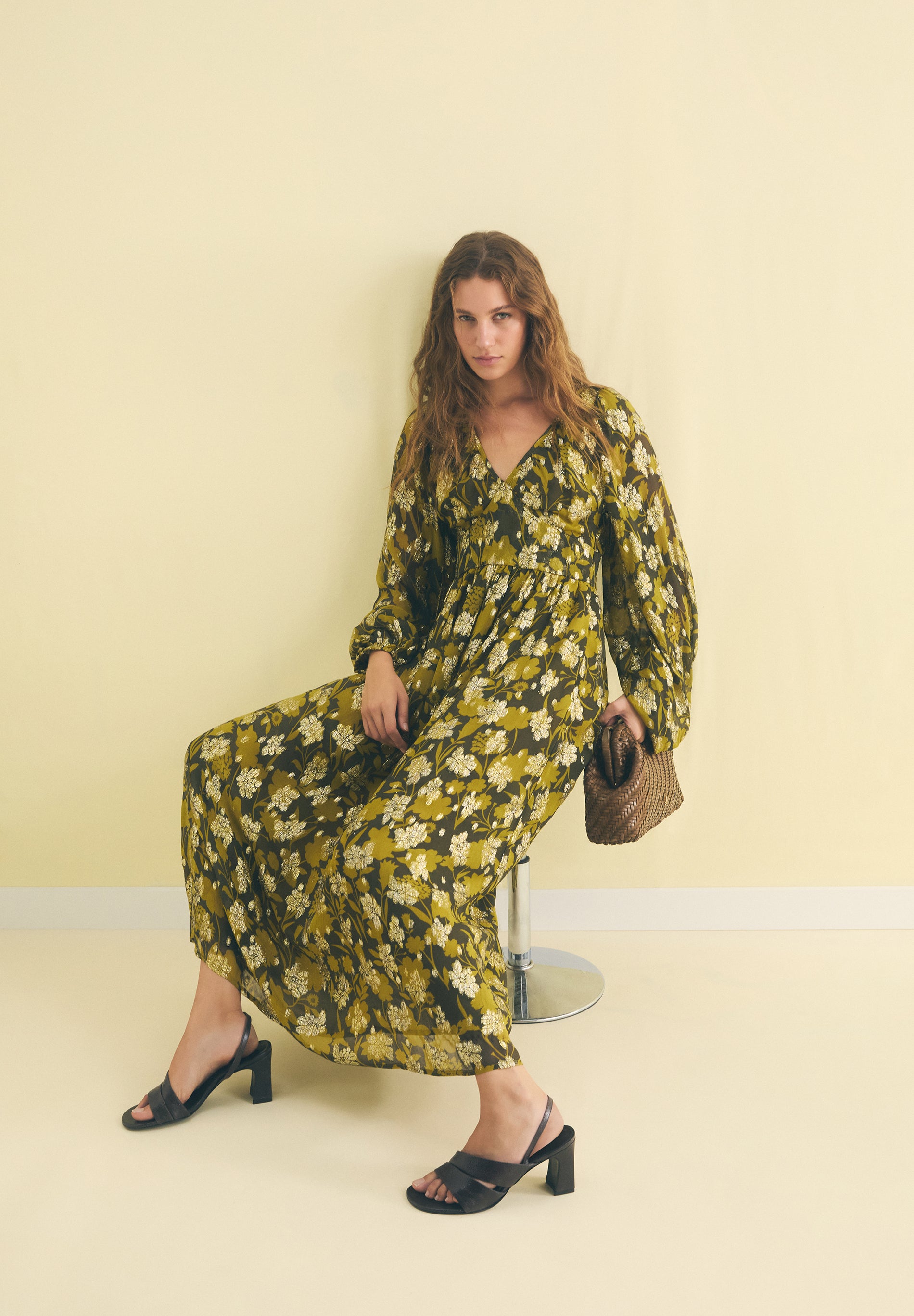VESTIDO LÚREX ESTAMPADO FLORAL