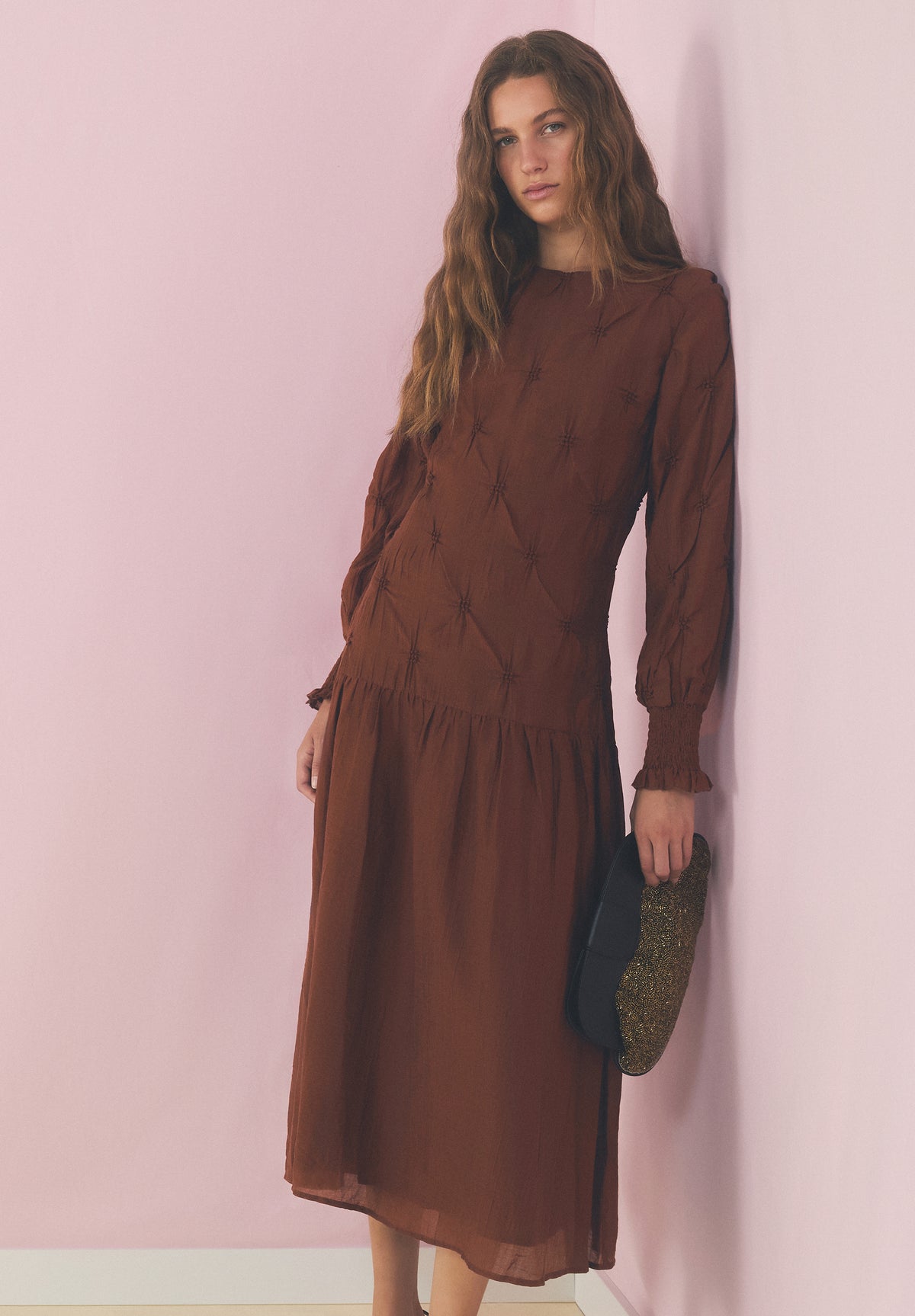 VESTIDO MANGA LARGA FRUNCES