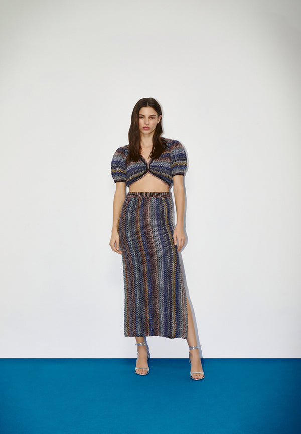 FALDA MIDI CROCHET LUREX