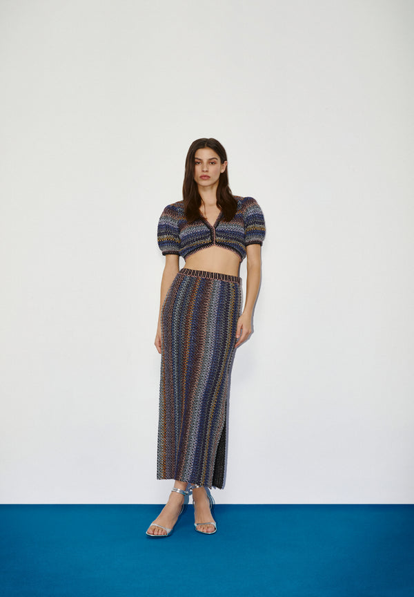 FALDA MIDI CROCHET LUREX